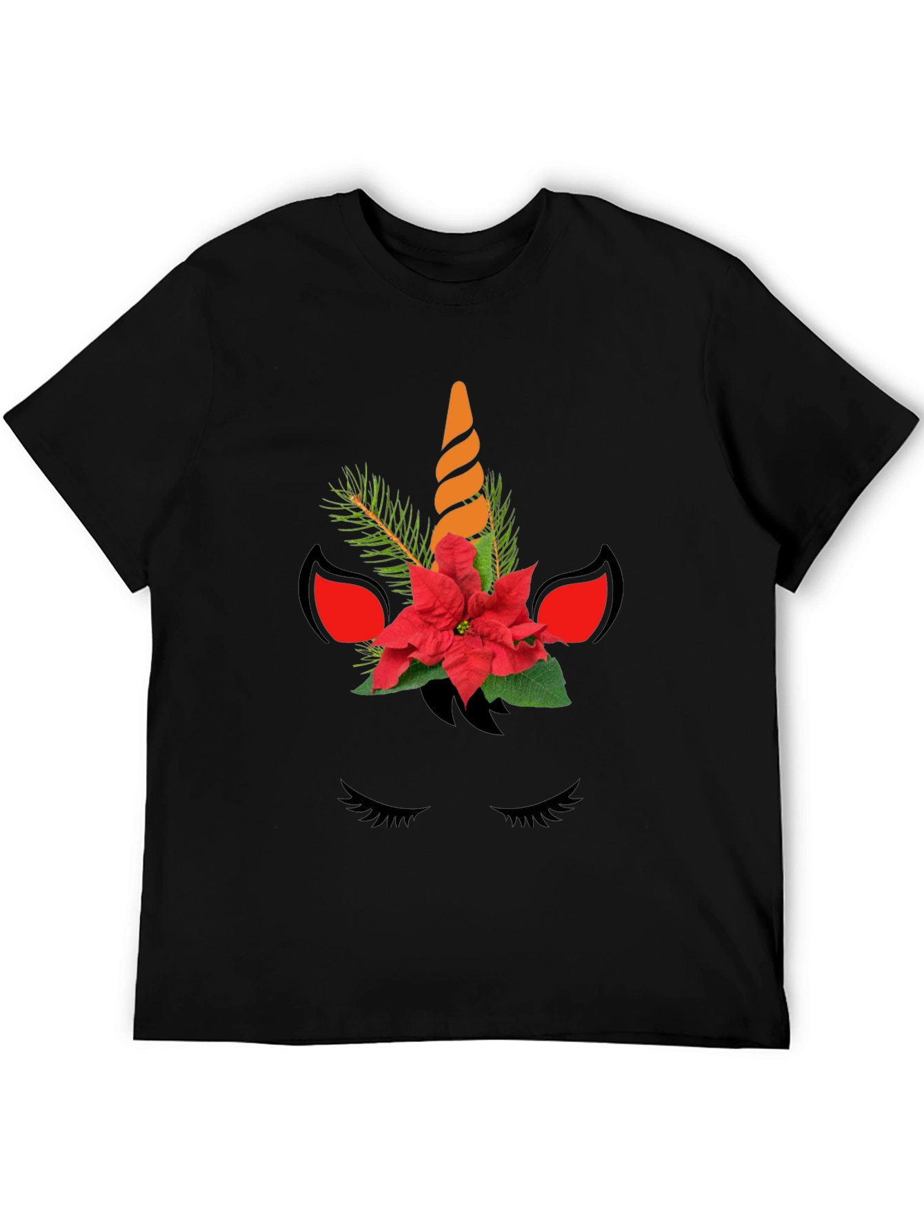 Festive Unicorn Graphic Tee - Black Cotton Blend