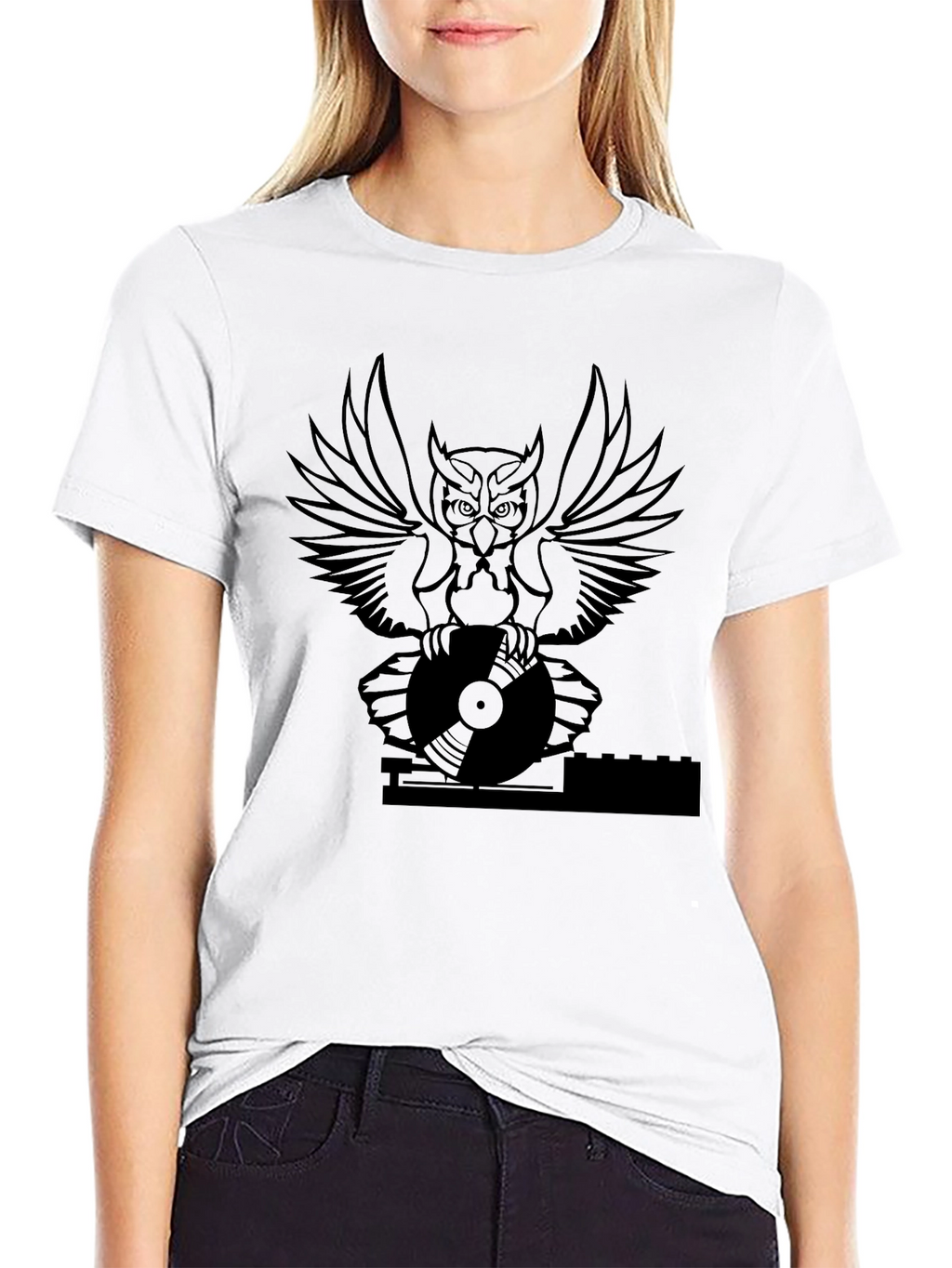 DJ Owl Graphic Tee - Black Cotton T-Shirt