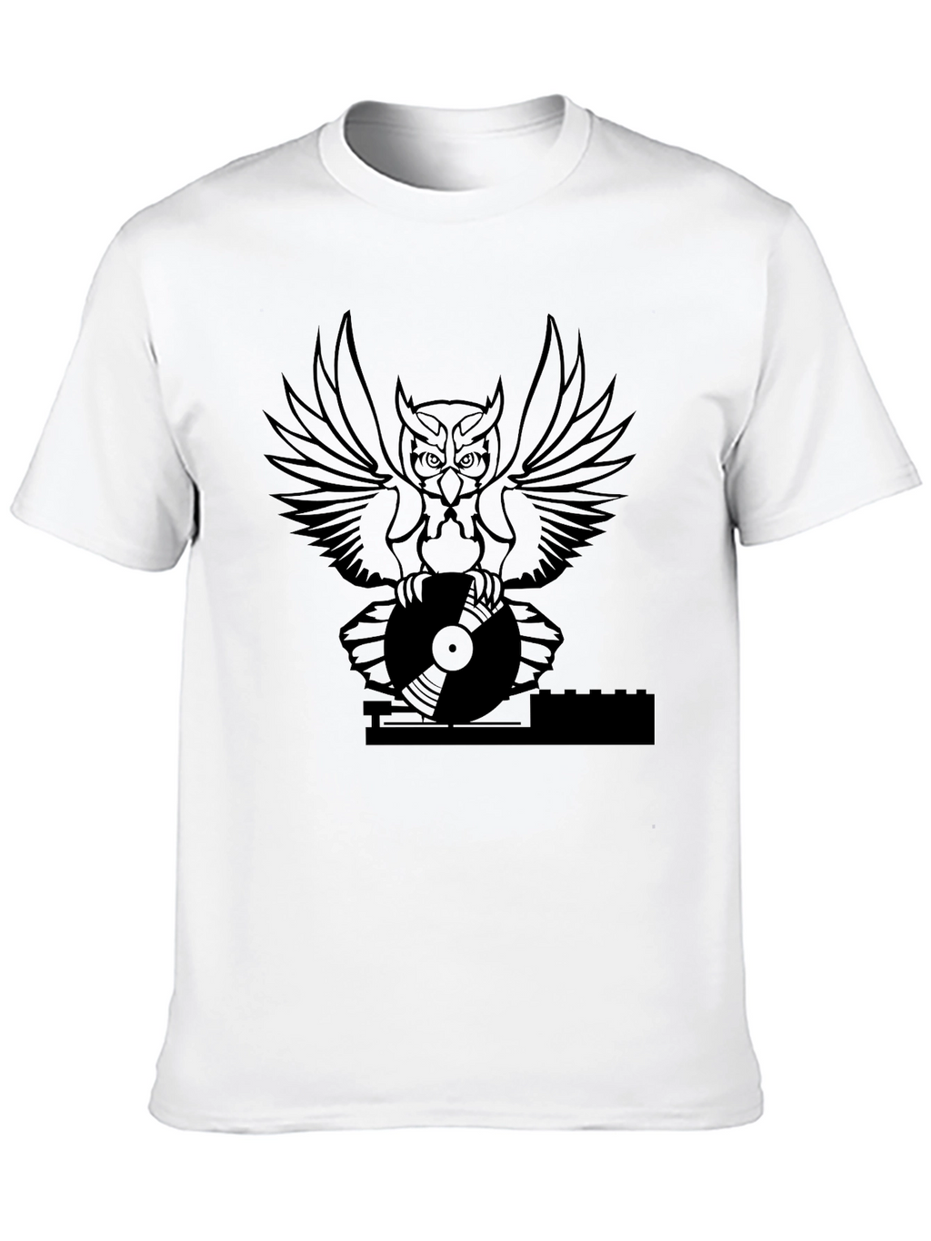 DJ Owl Graphic Tee - Black Cotton T-Shirt