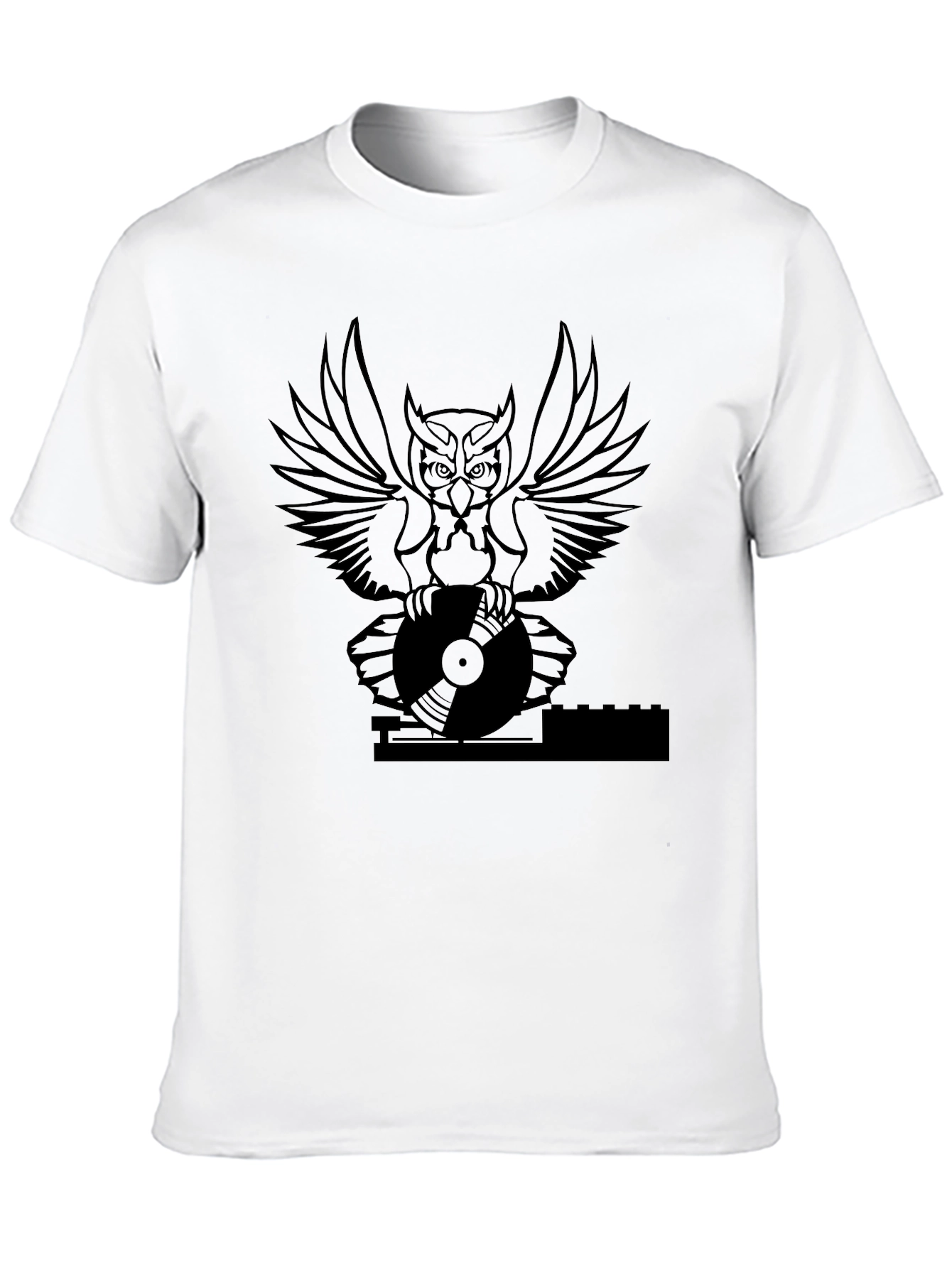 DJ Owl Graphic Tee - Black Cotton T-Shirt