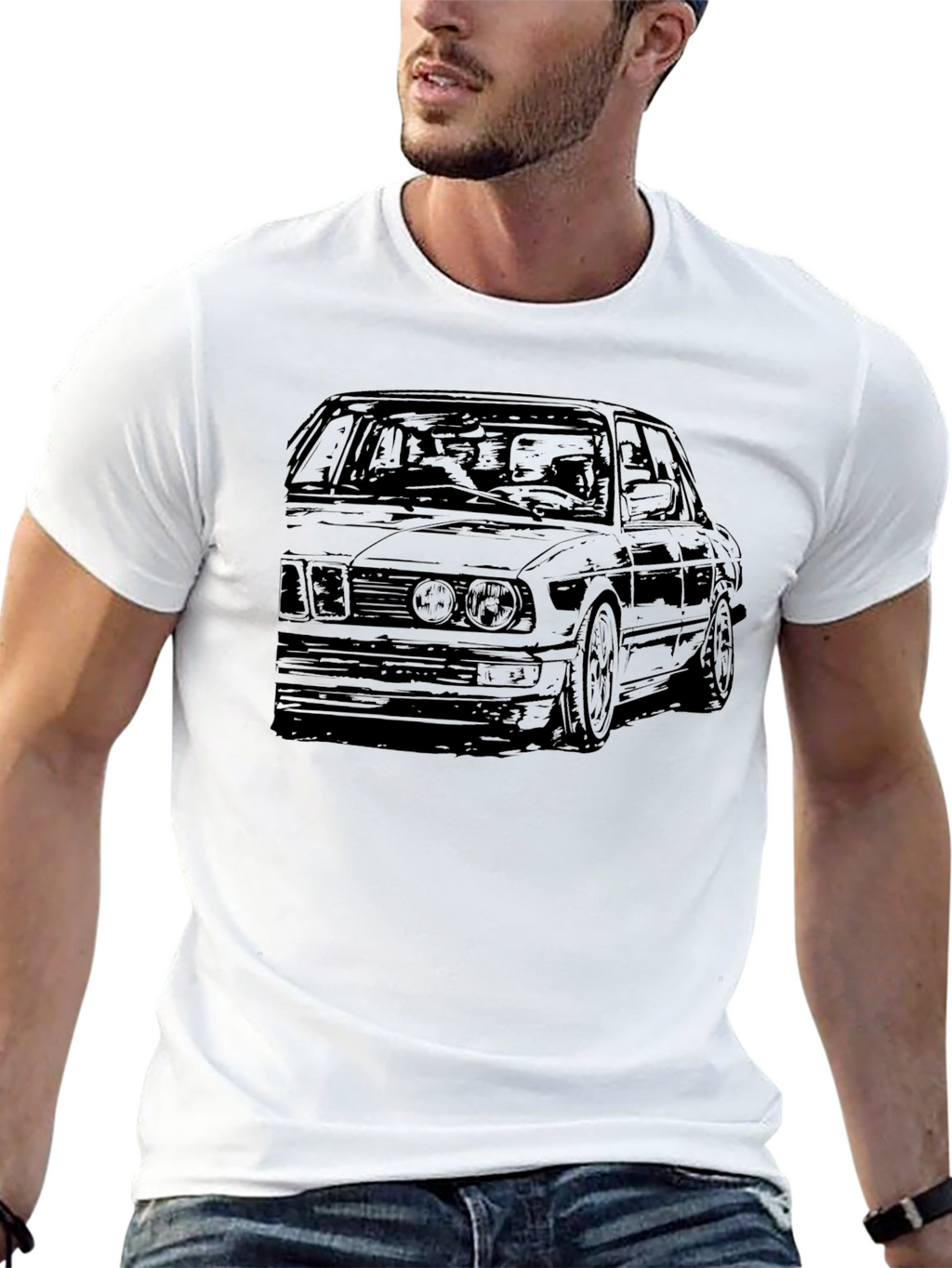 Classic Car Sketch Tee - Black Cotton Blend