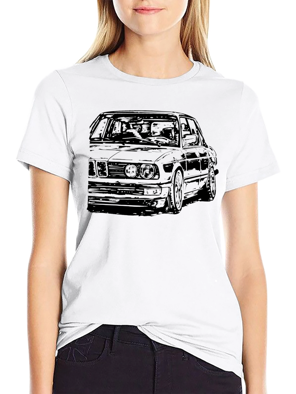Classic Car Sketch Tee - Black Cotton Blend