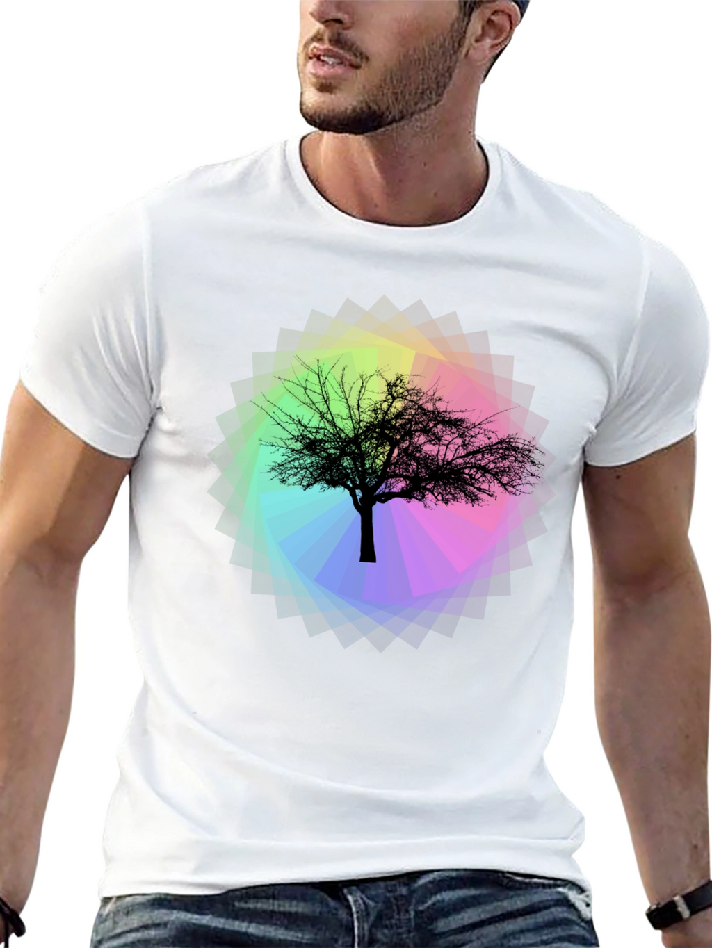Tree Silhouette on Rainbow Prism Tee