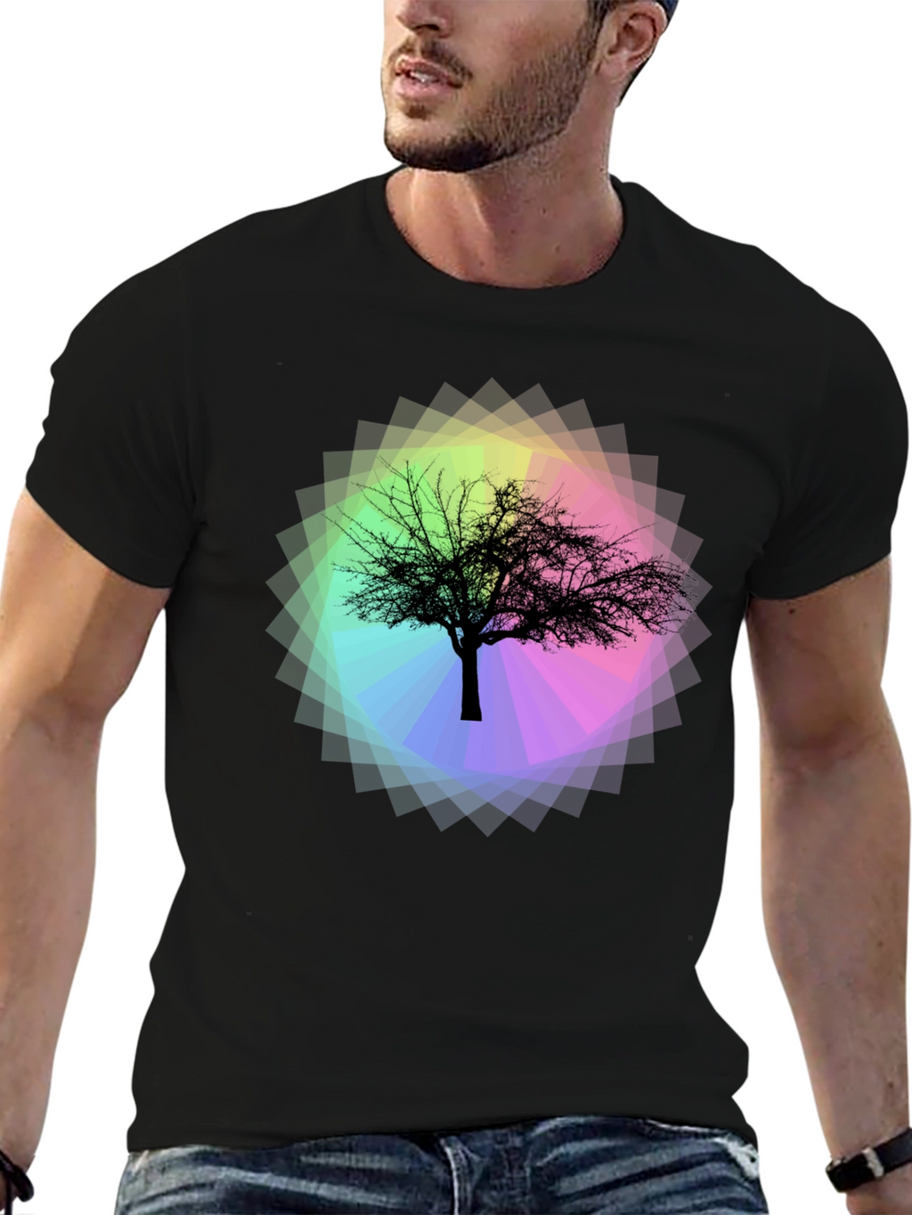 Tree Silhouette on Rainbow Prism Tee