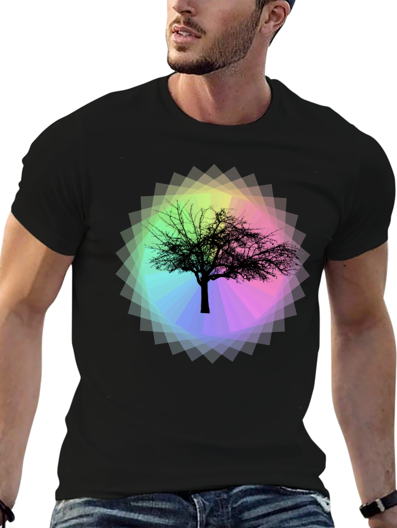 Tree Silhouette on Rainbow Prism Tee