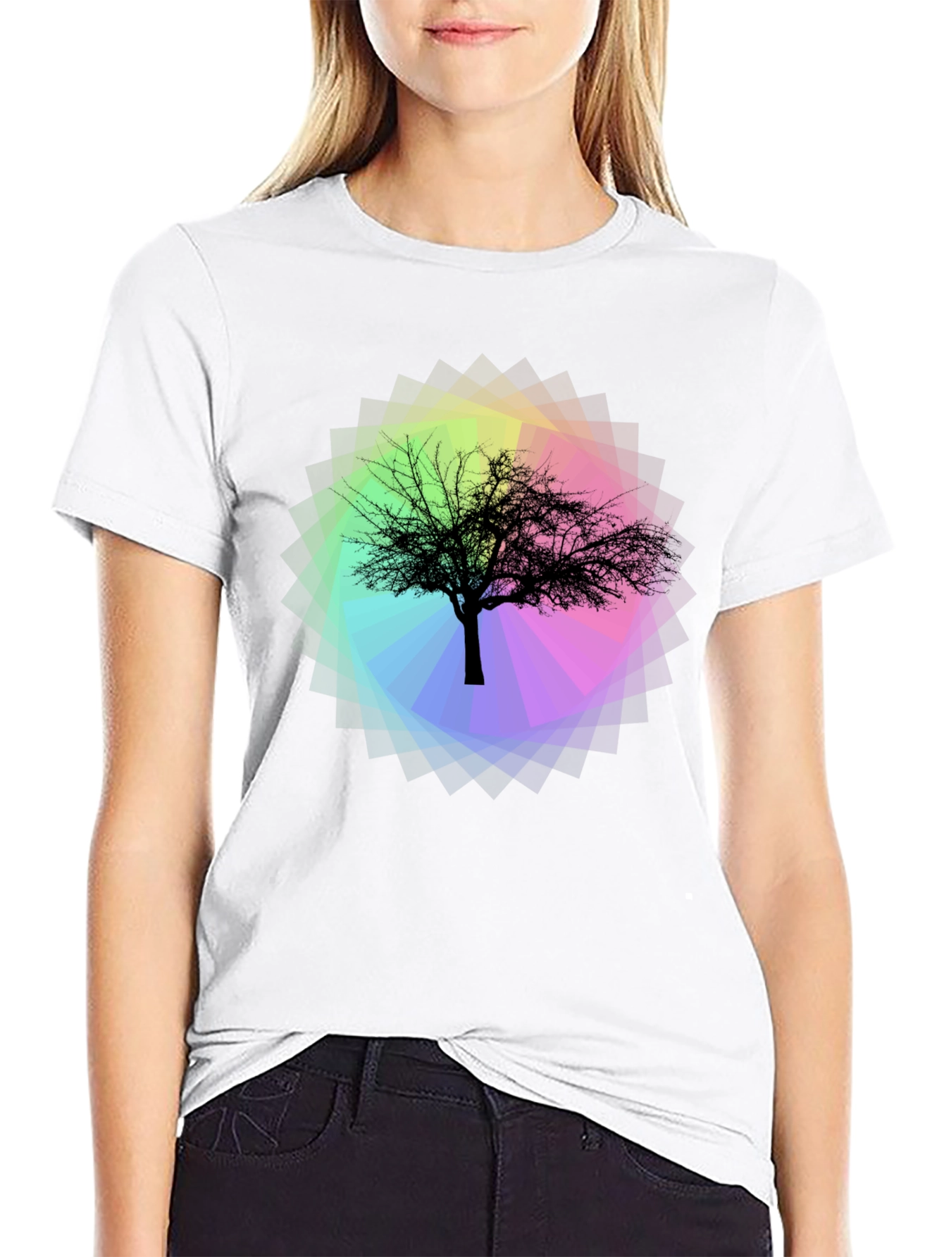 Tree Silhouette on Rainbow Prism Tee