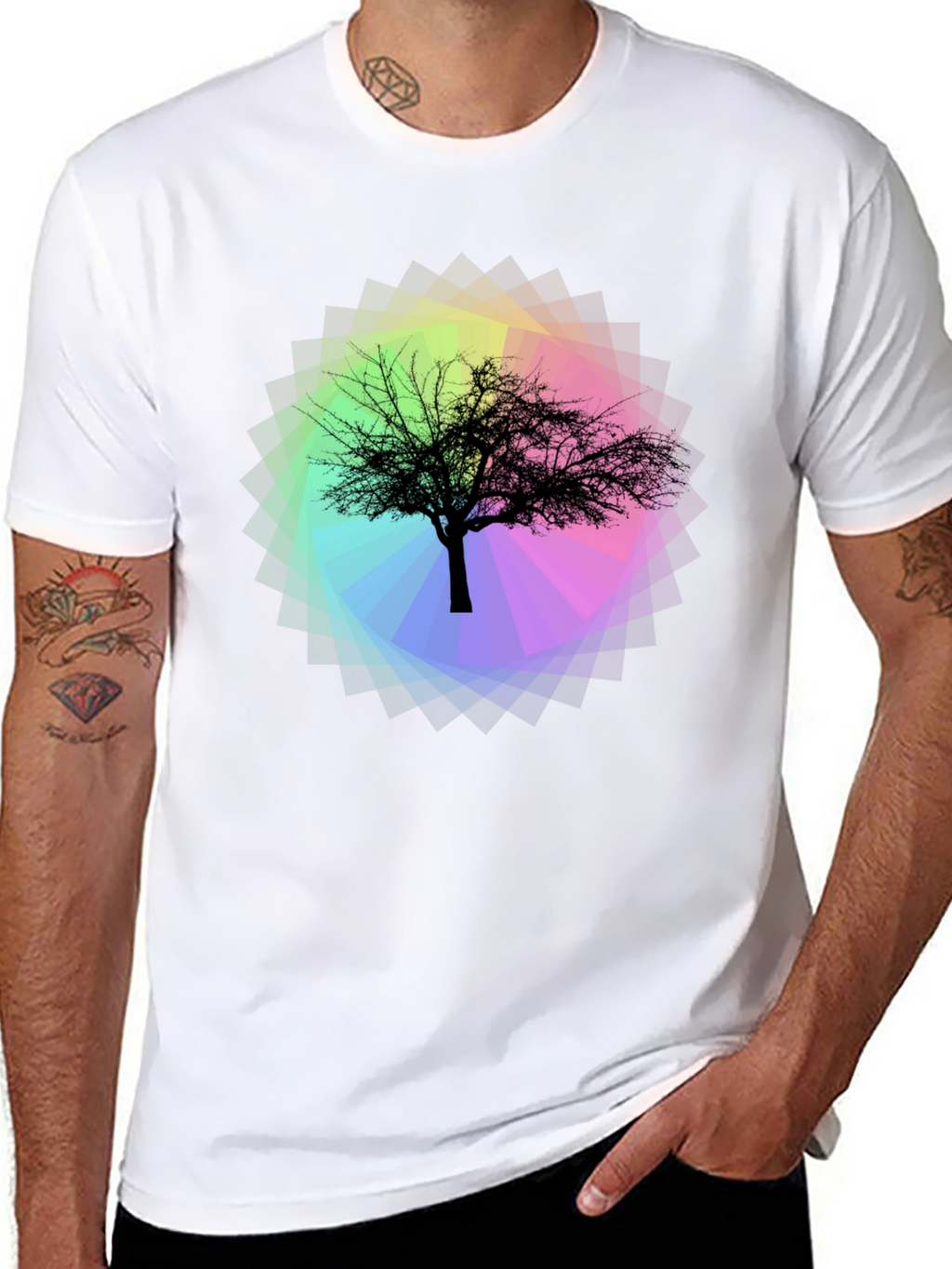 Tree Silhouette on Rainbow Prism Tee