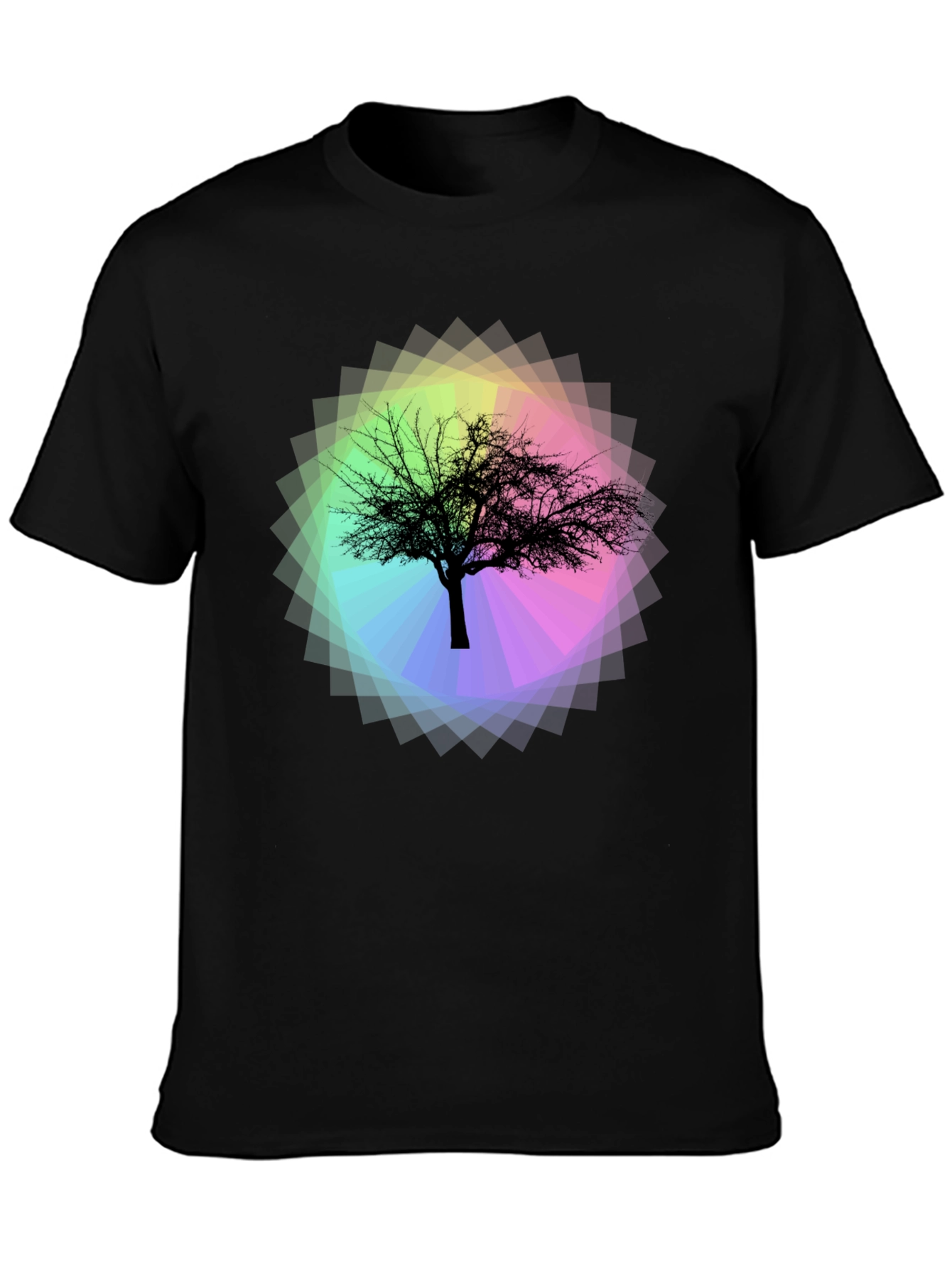 Tree Silhouette on Rainbow Prism Tee