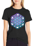 Geometric Circle Flower Black Graphic Tee