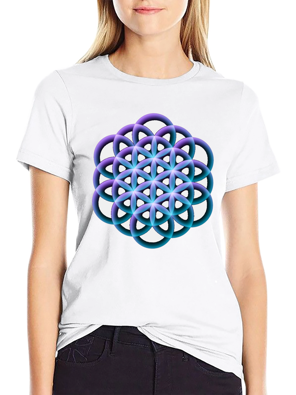 Geometric Circle Flower Black Graphic Tee