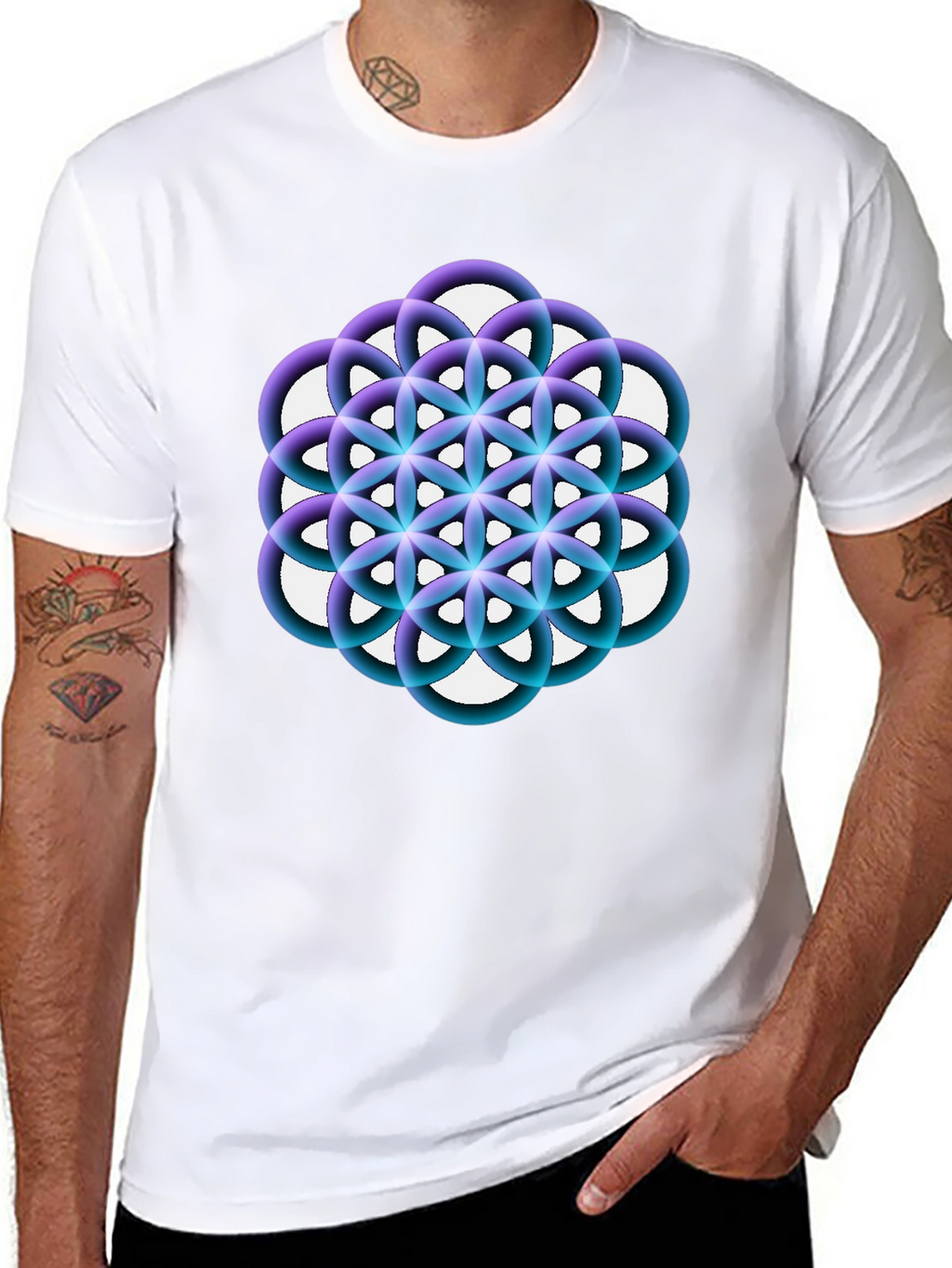 Geometric Circle Flower Black Graphic Tee