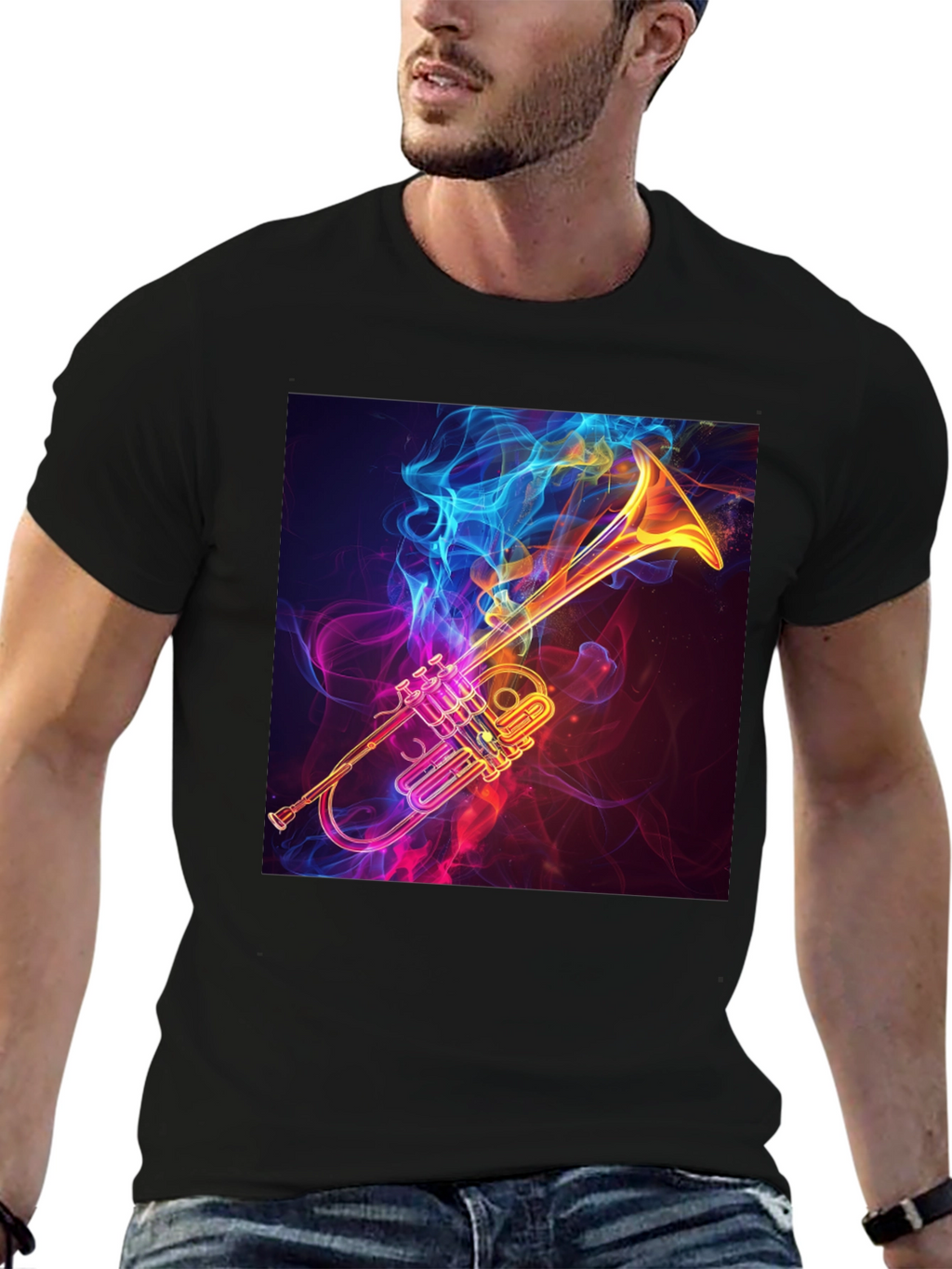 Stylish Trumpet Graphic Tee - Black