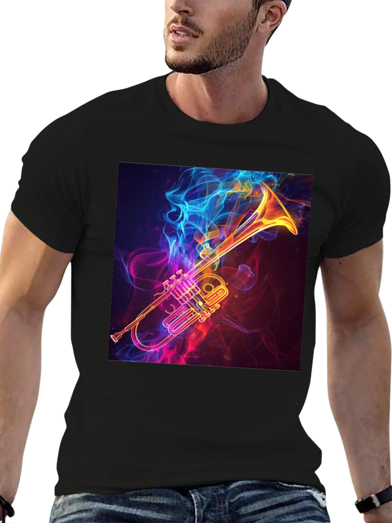 Stylish Trumpet Graphic Tee - Black