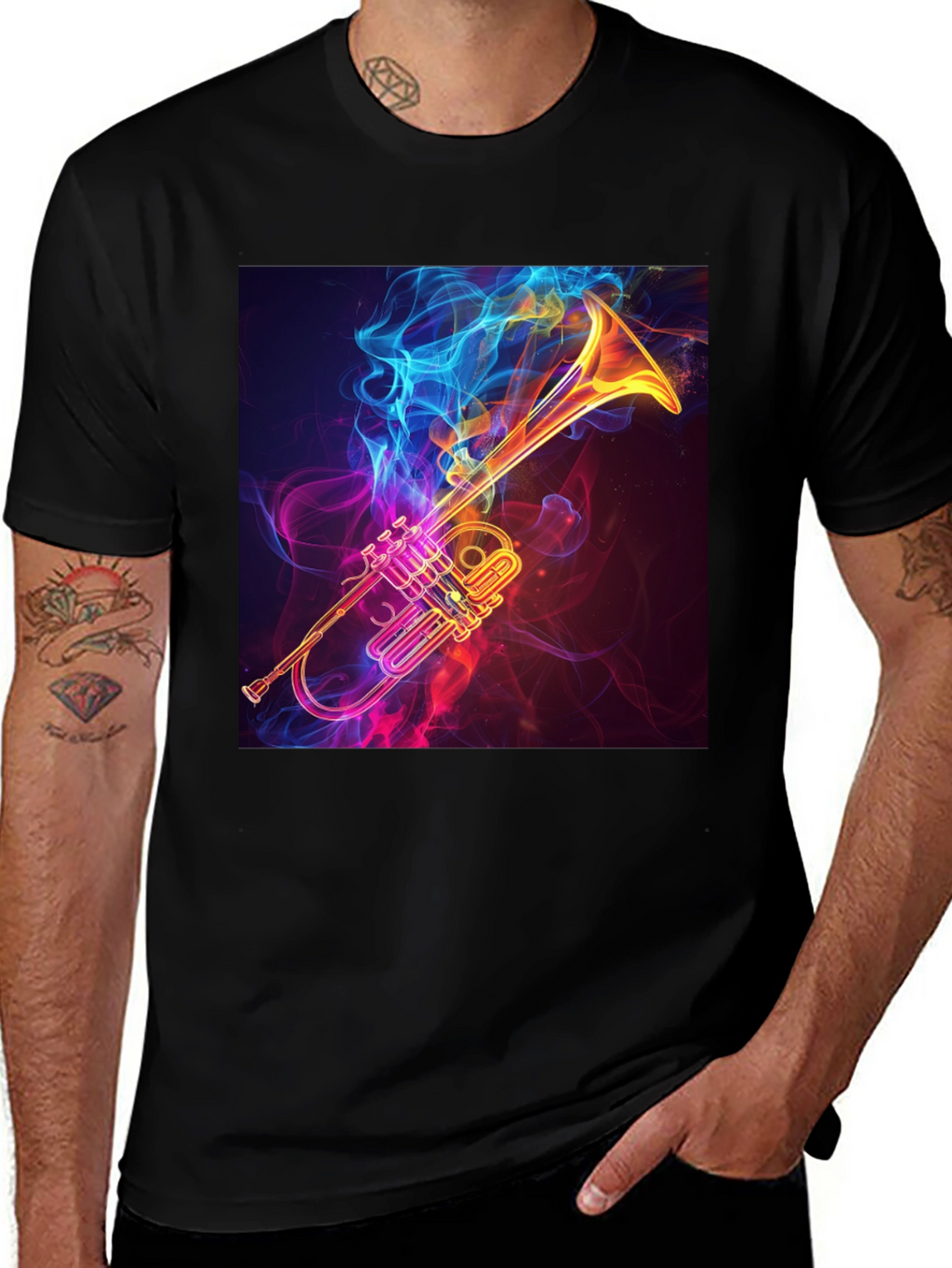 Stylish Trumpet Graphic Tee - Black