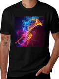 Stylish Trumpet Graphic Tee - Black