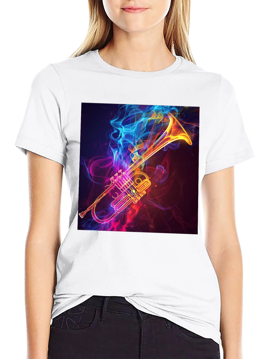 Stylish Trumpet Graphic Tee - Black