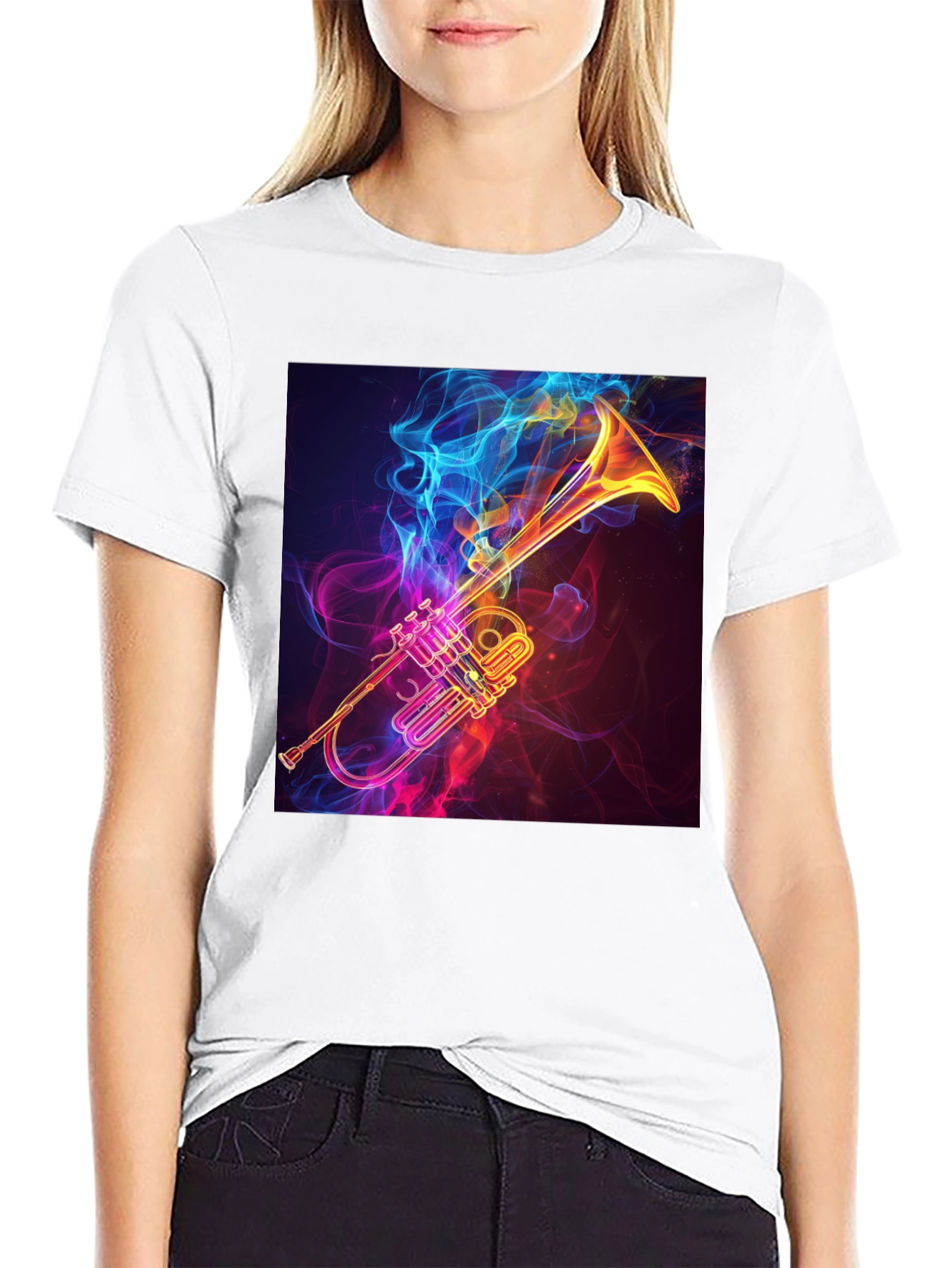 Stylish Trumpet Graphic Tee - Black