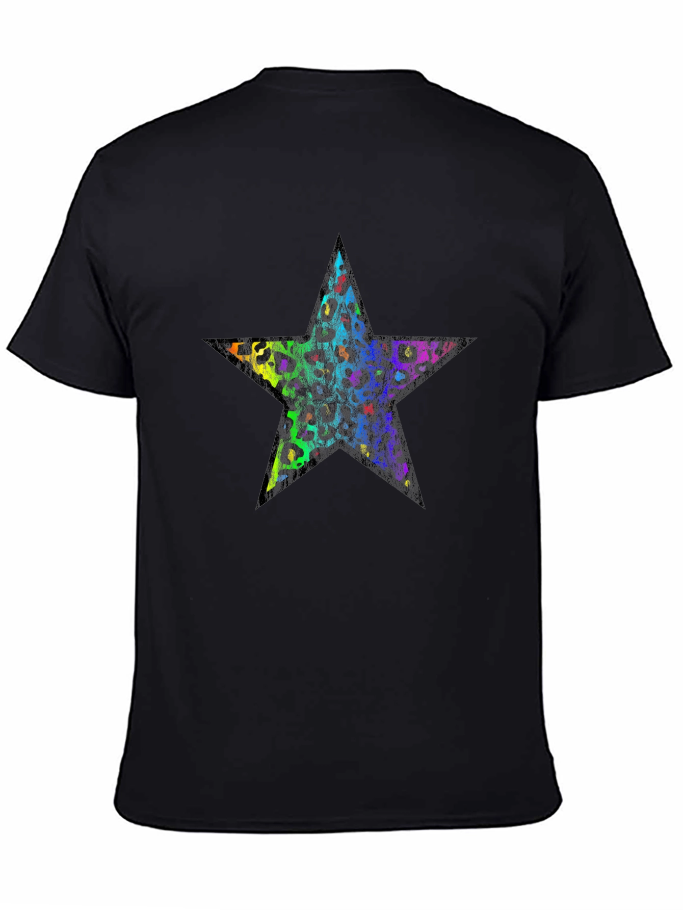 Rainbow Leopard Star Graphic Black T-Shirt