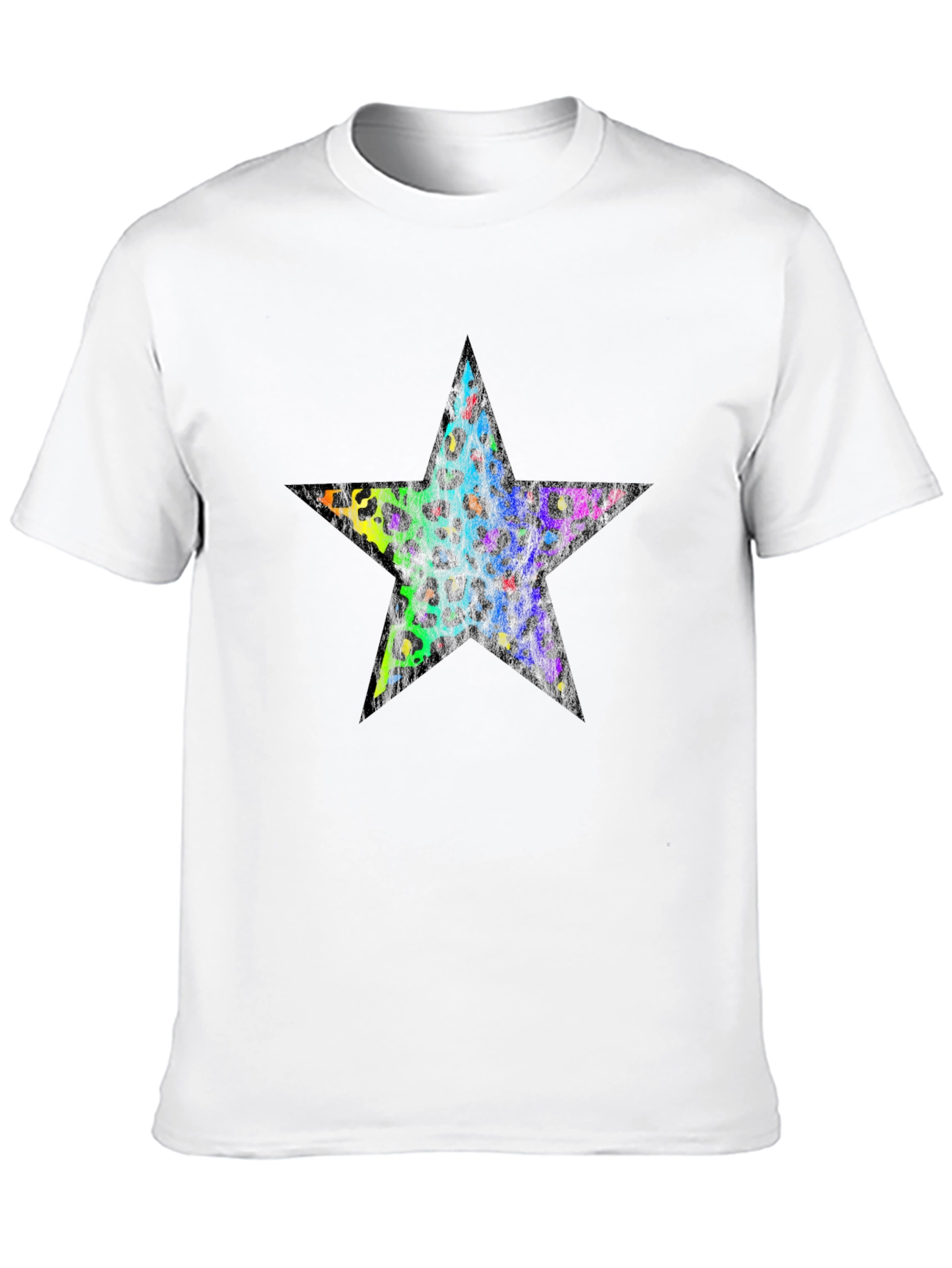 Rainbow Leopard Star Graphic Black T-Shirt