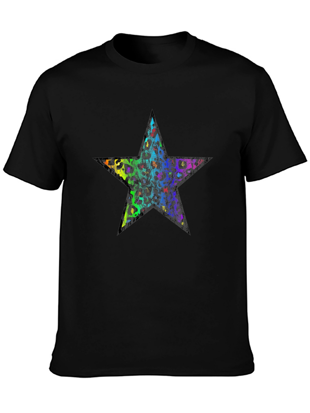 Rainbow Leopard Star Graphic Black T-Shirt