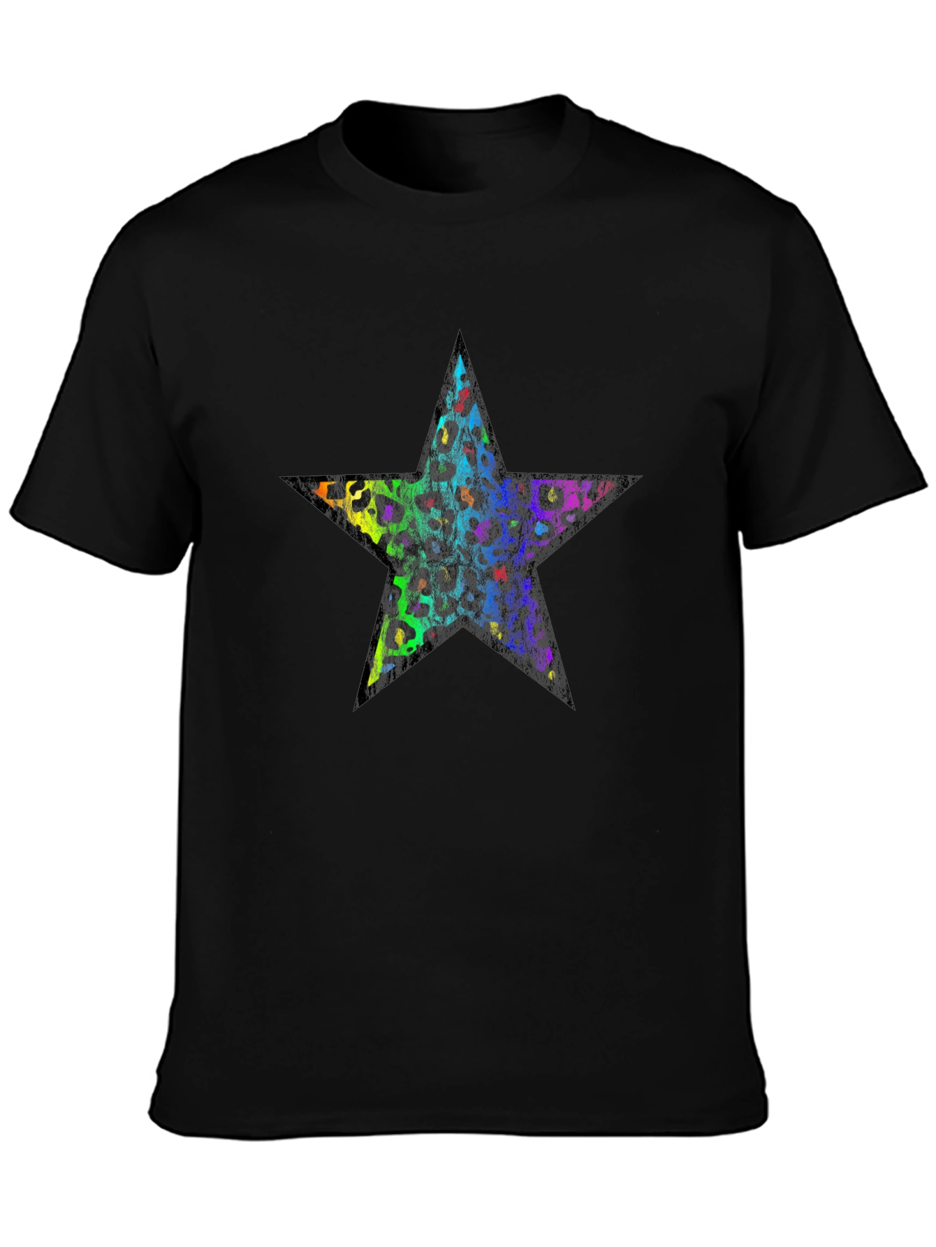 Rainbow Leopard Star Graphic Black T-Shirt
