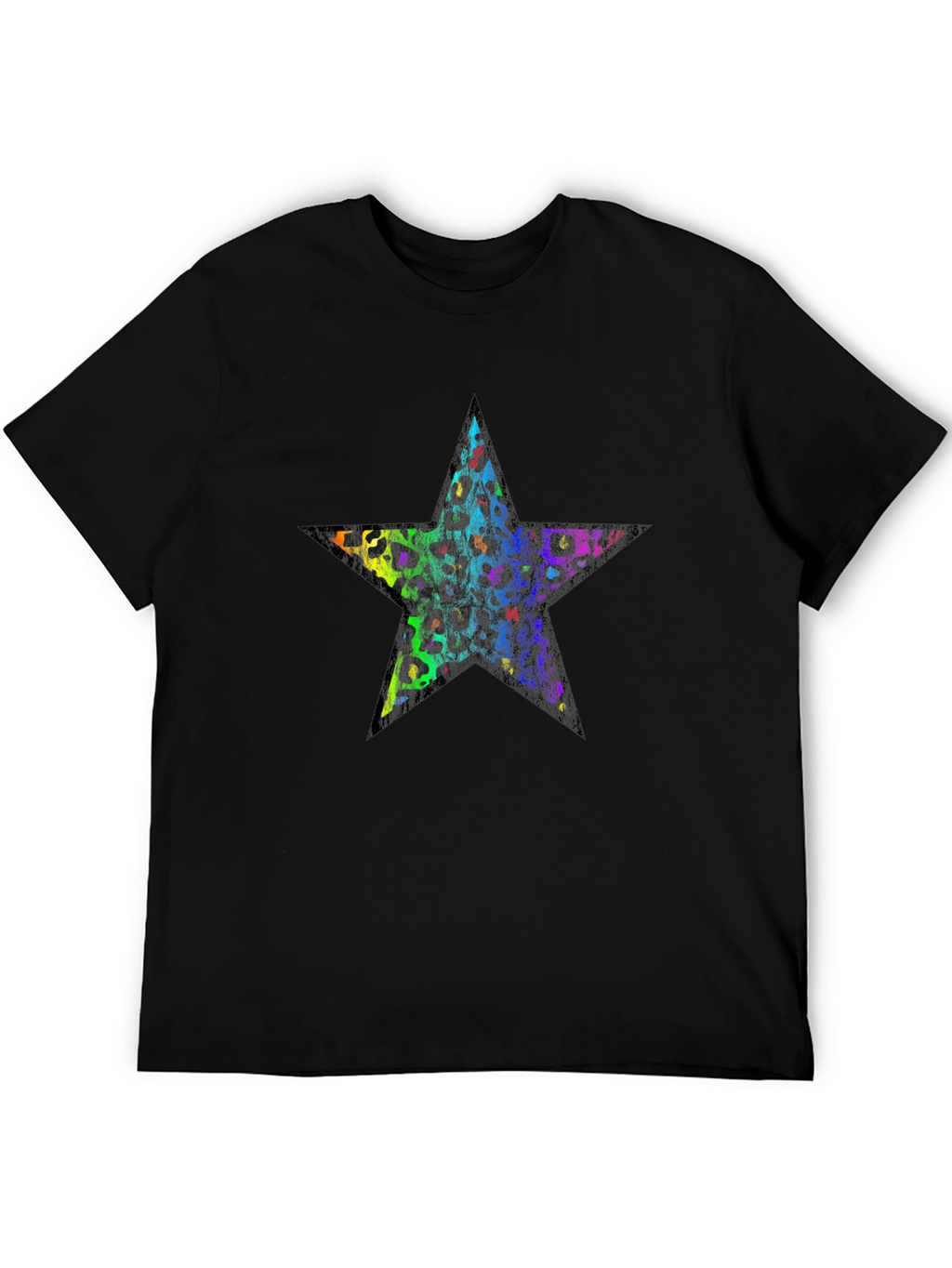 Rainbow Leopard Star Graphic Black T-Shirt