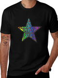 Rainbow Leopard Star Graphic Black T-Shirt