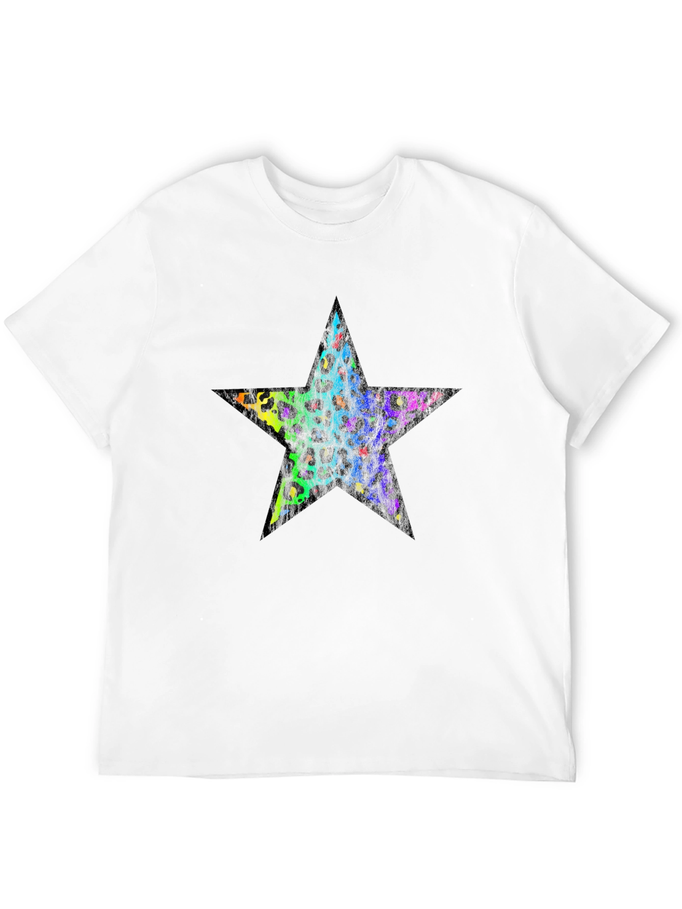 Rainbow Leopard Star Graphic Black T-Shirt