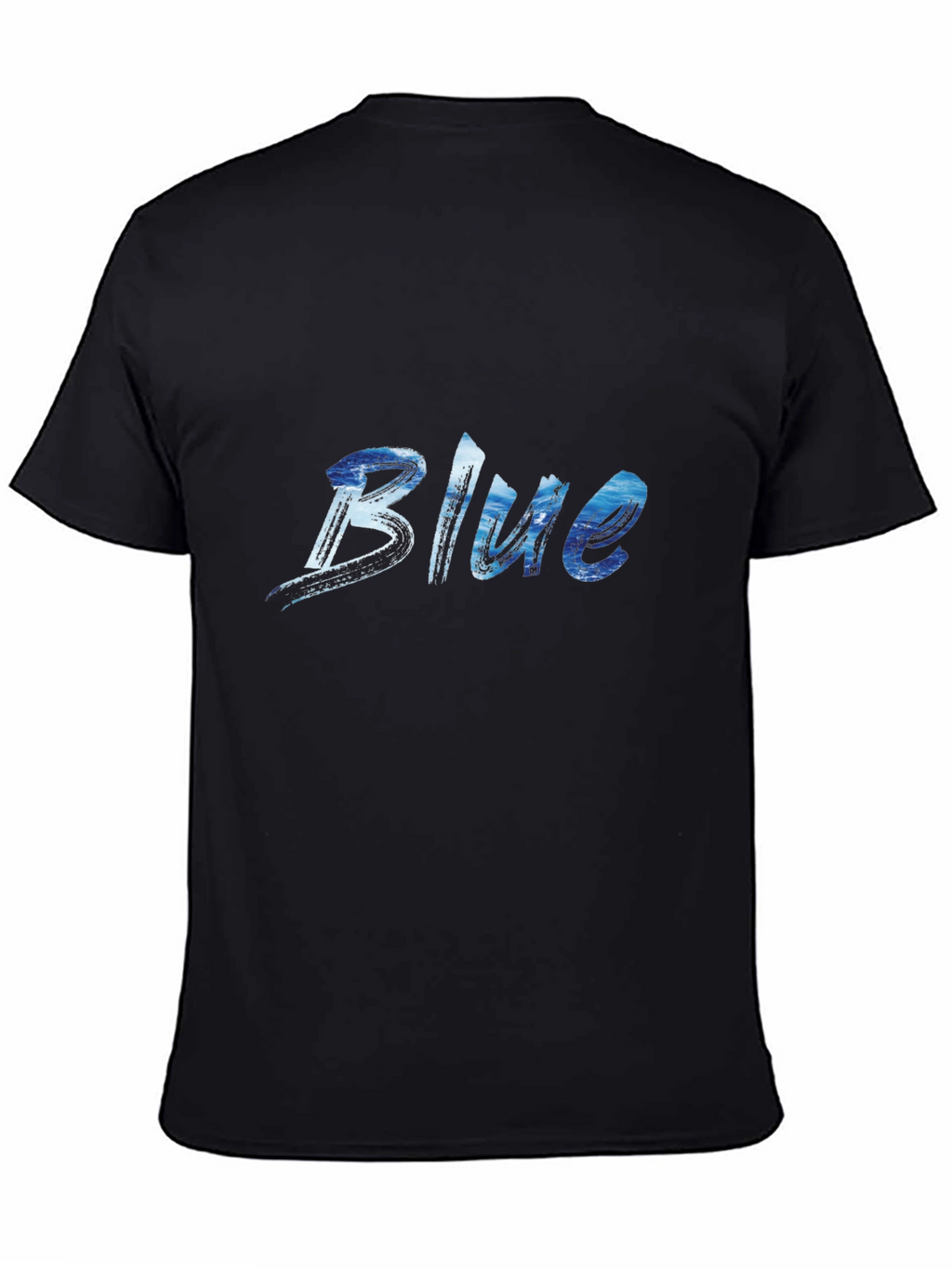 Blue Ocean Wave Print Black T-Shirt