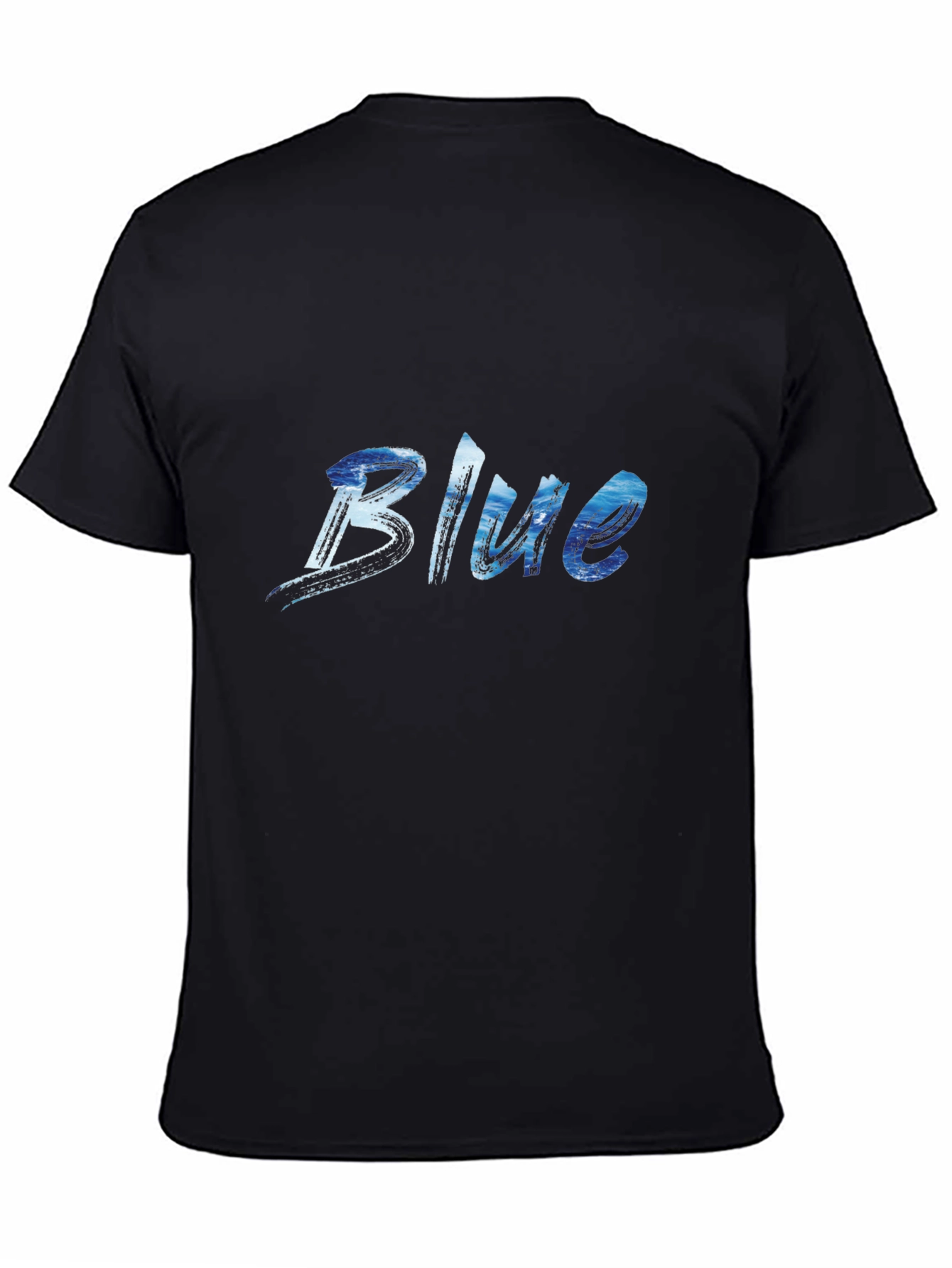 Blue Ocean Wave Print Black T-Shirt