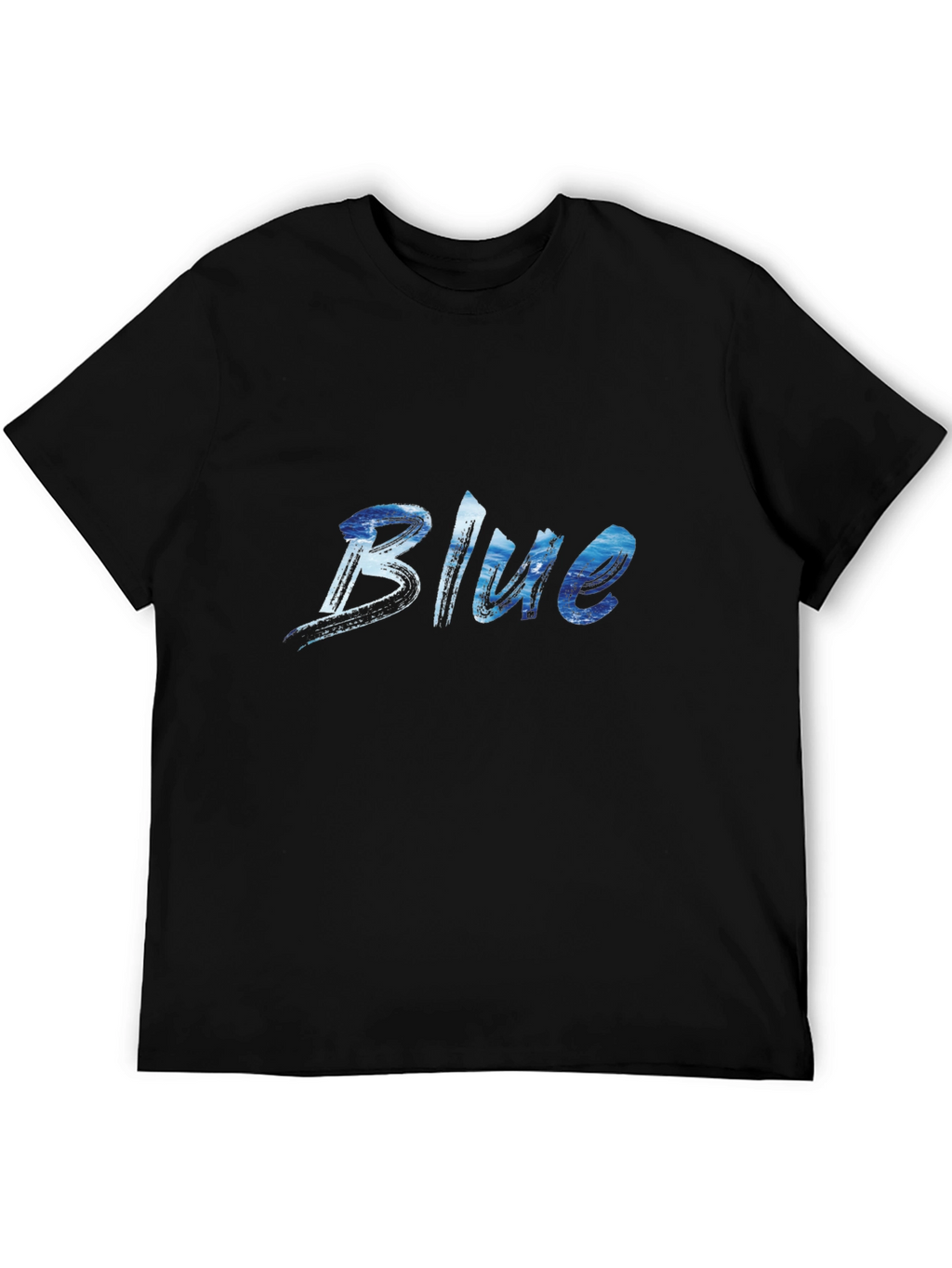 Blue Ocean Wave Print Black T-Shirt