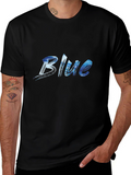 Blue Ocean Wave Print Black T-Shirt