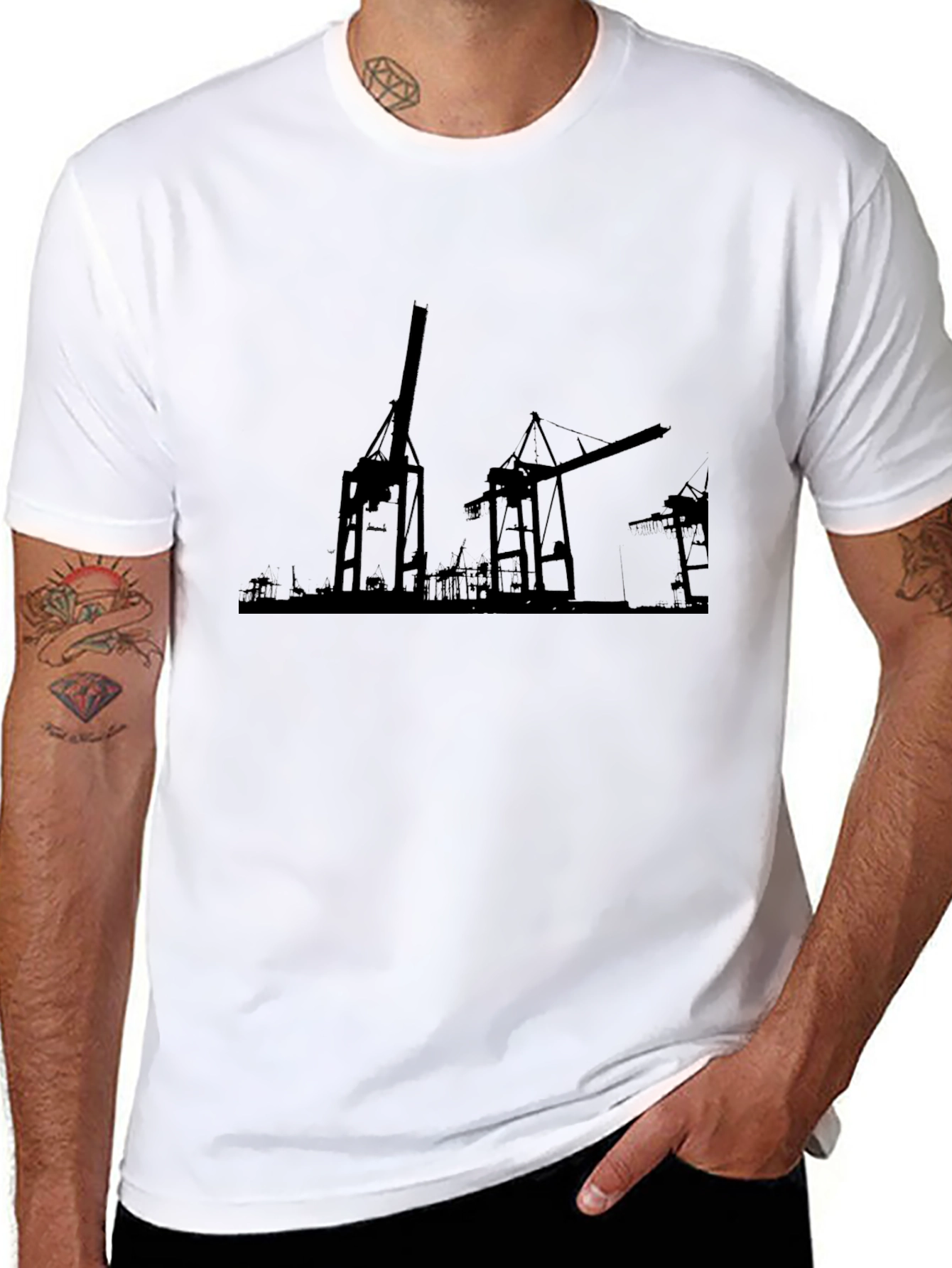 Urban Silhouette Tee - Harbour Cranes Black Graphic T-Shirt