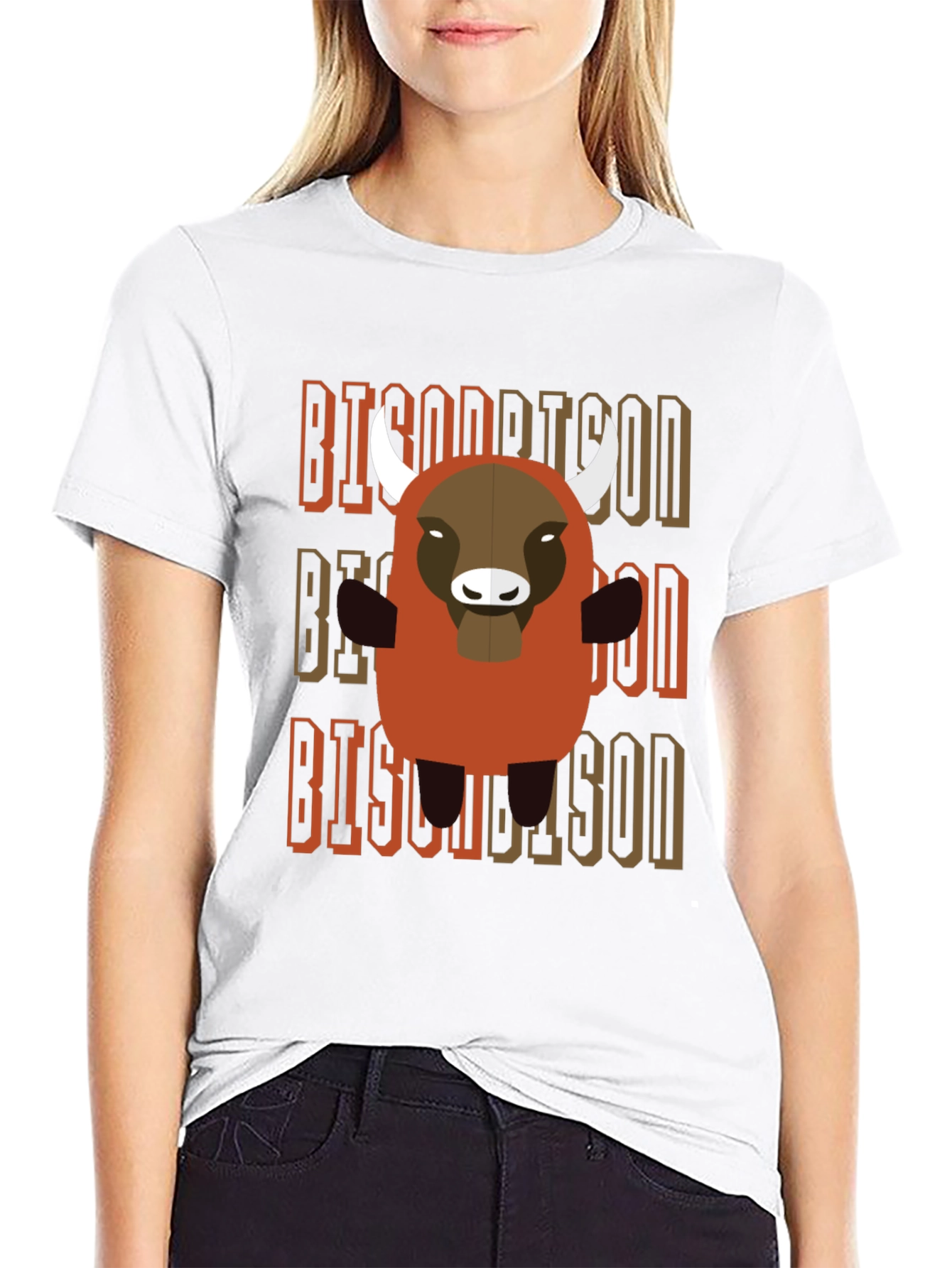 Cartoon Bison Graphic T-Shirt