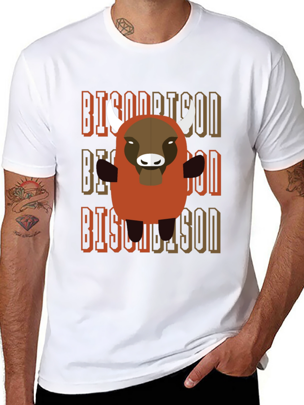 Cartoon Bison Graphic T-Shirt