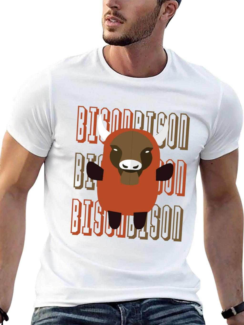 Cartoon Bison Graphic T-Shirt