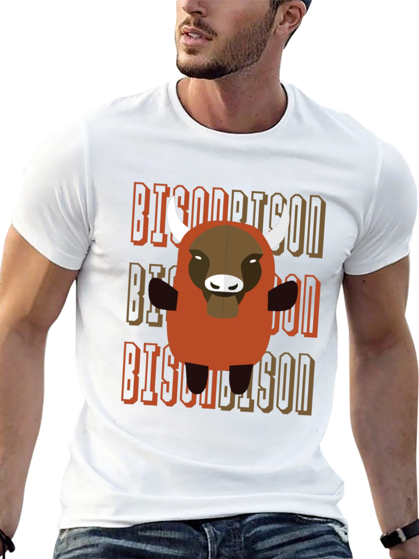 Cartoon Bison Graphic T-Shirt