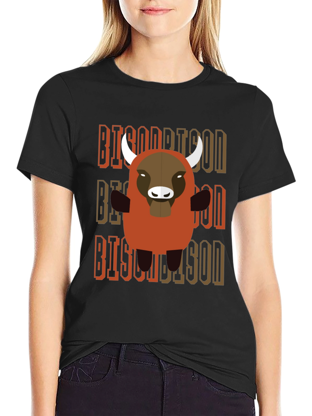Cartoon Bison Graphic T-Shirt