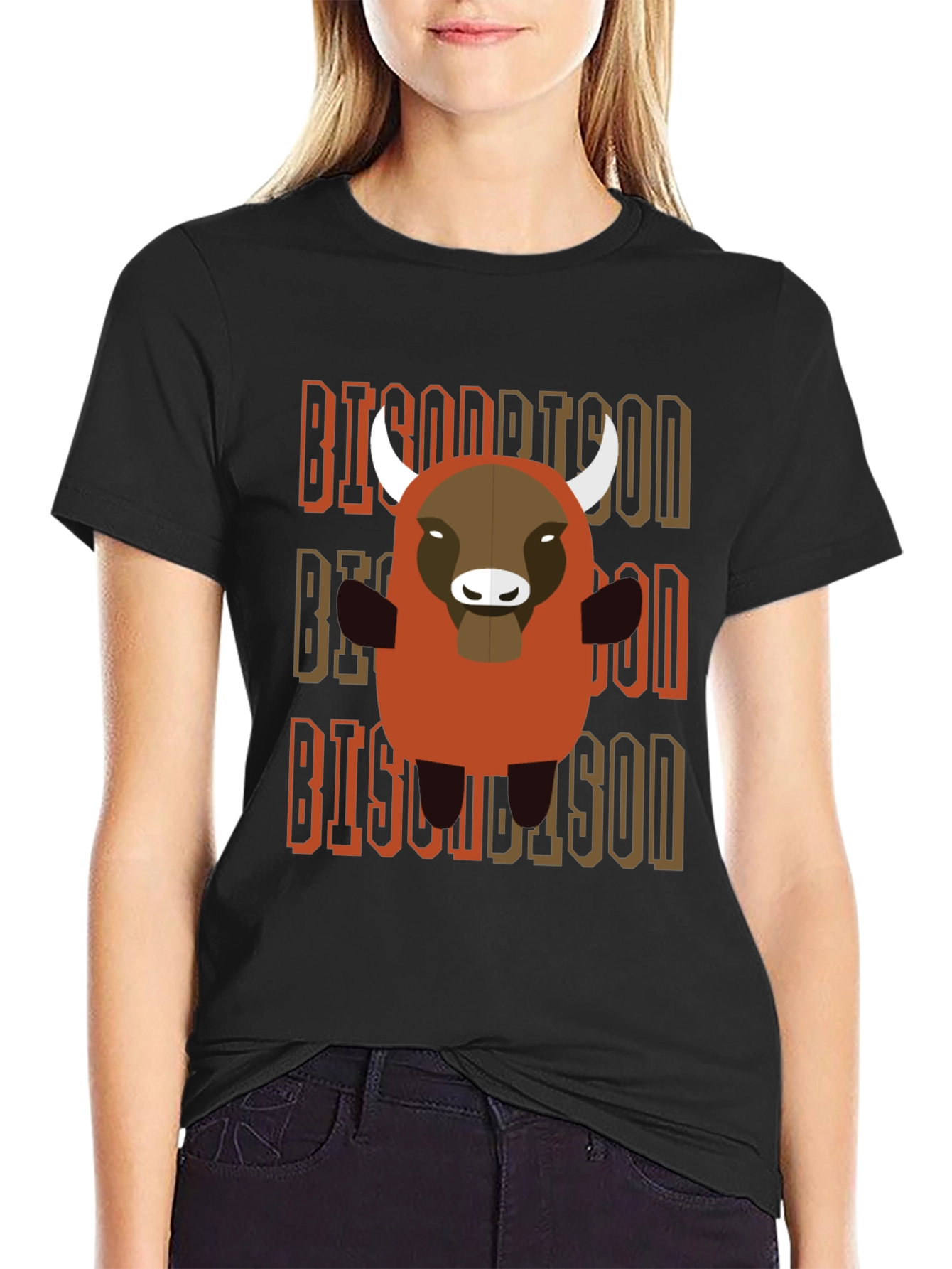 Cartoon Bison Graphic T-Shirt