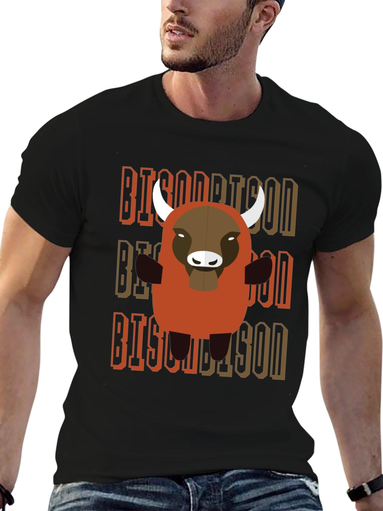 Cartoon Bison Graphic T-Shirt