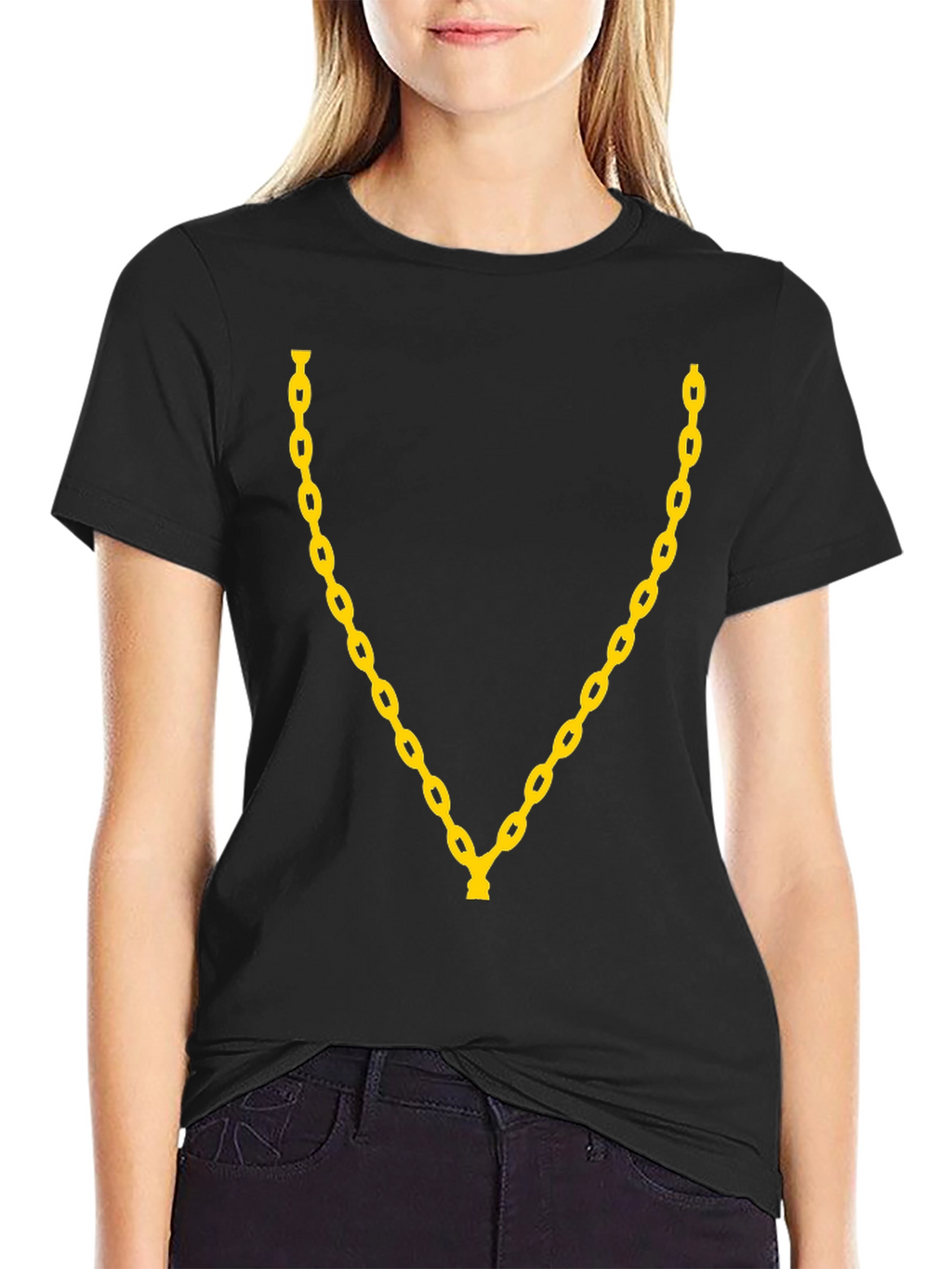 Mens Black T-Shirt with Gold Chain Design