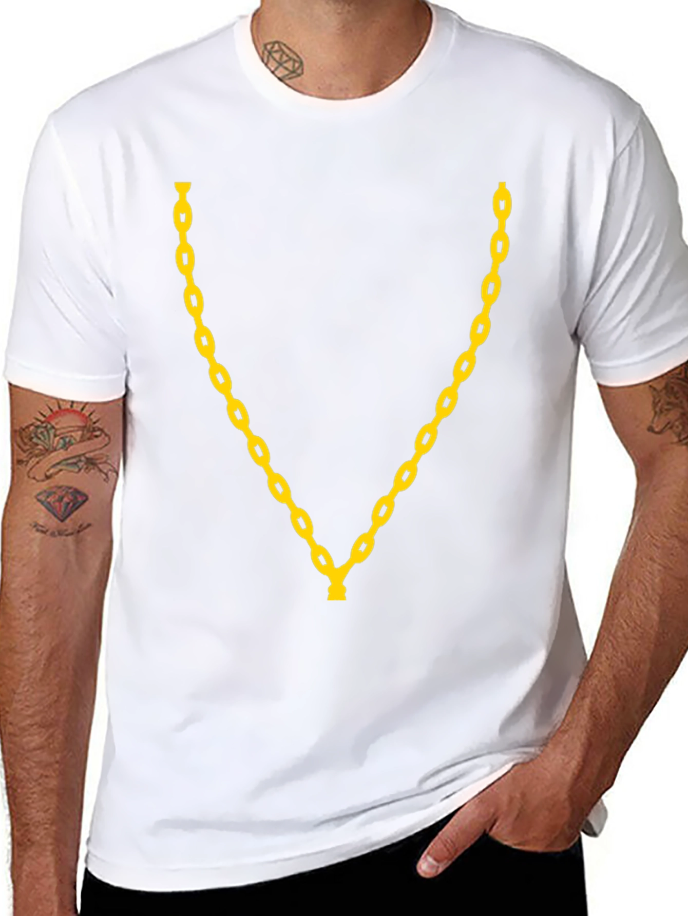 Mens Black T-Shirt with Gold Chain Design
