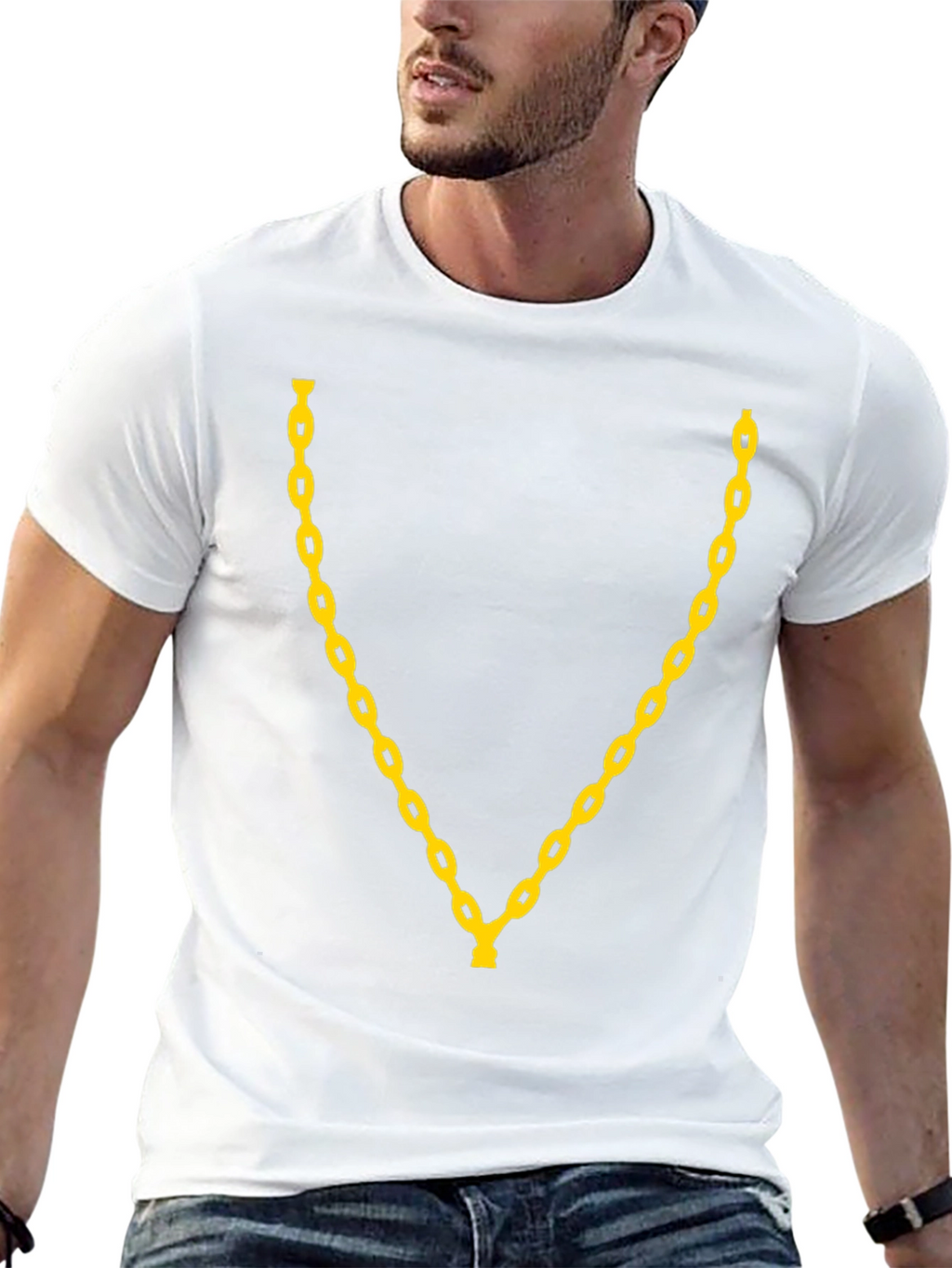 Mens Black T-Shirt with Gold Chain Design