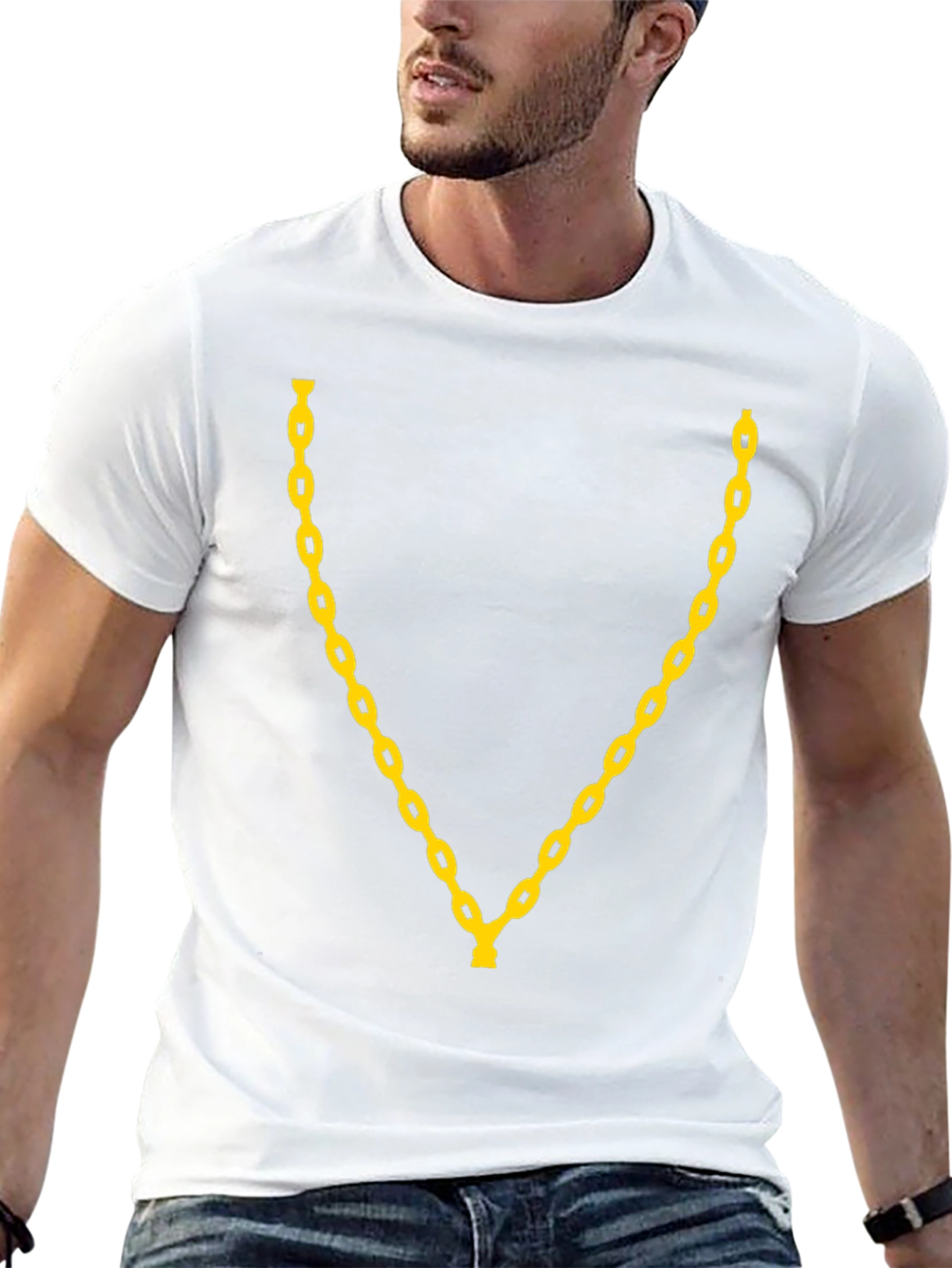 Mens Black T-Shirt with Gold Chain Design