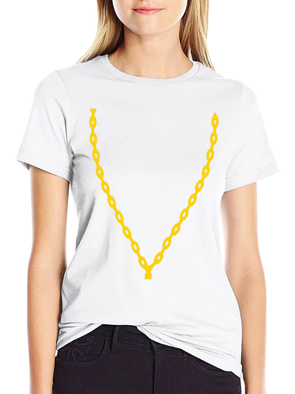 Mens Black T-Shirt with Gold Chain Design