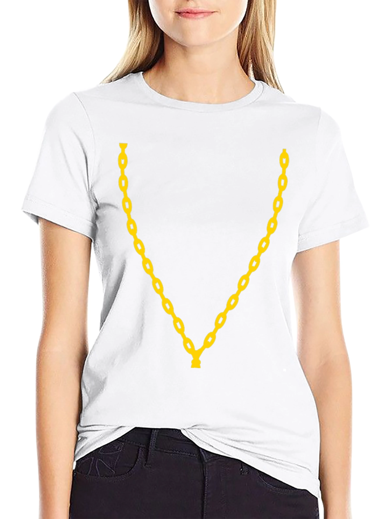 Mens Black T-Shirt with Gold Chain Design