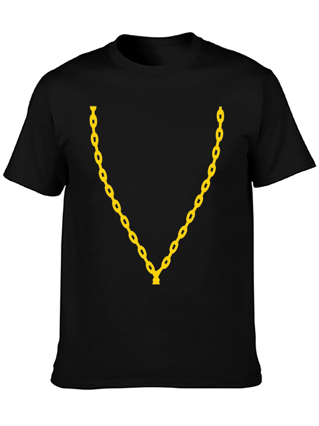 Mens Black T-Shirt with Gold Chain Design
