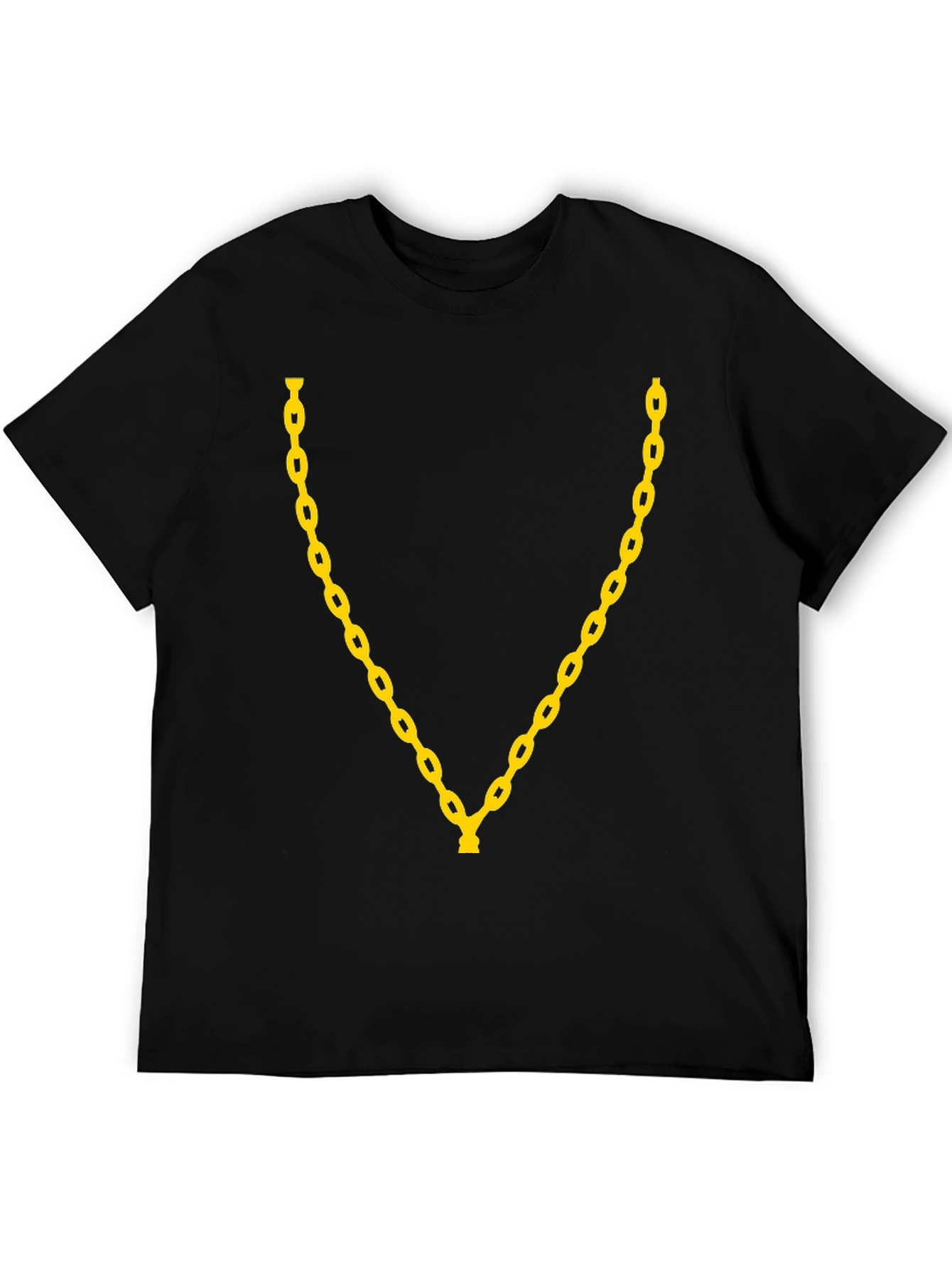 Mens Black T-Shirt with Gold Chain Design