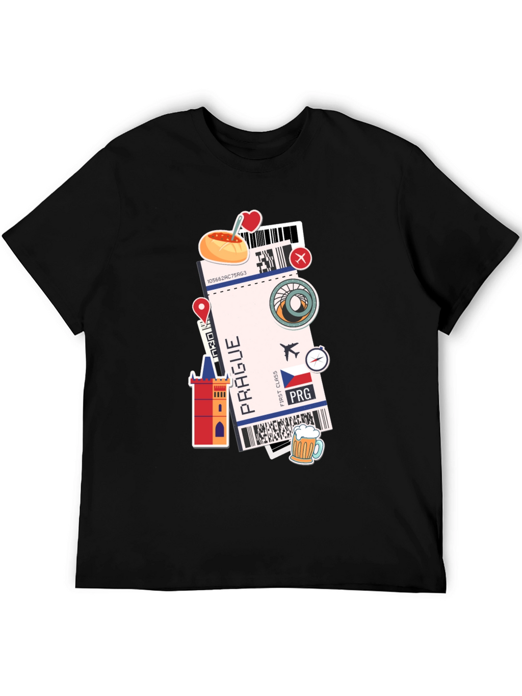 Prague Travel Ticket Black T-Shirt