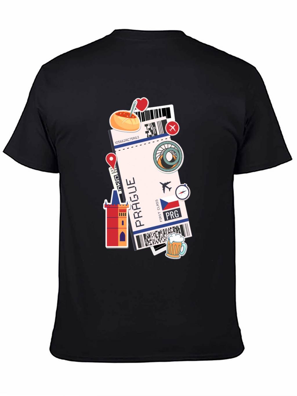 Prague Travel Ticket Black T-Shirt